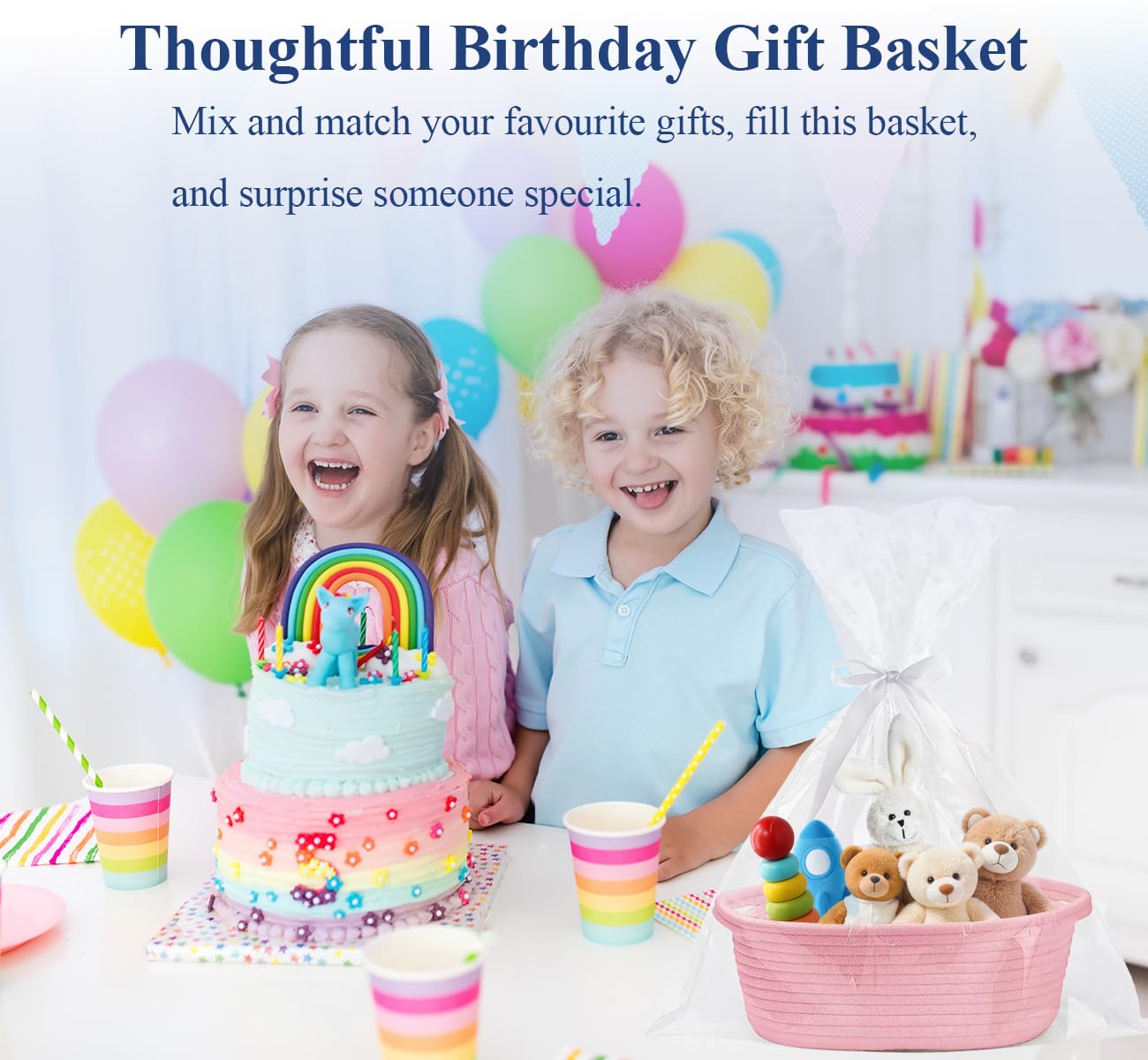 XianXiKaiTech Small Woven Basket with Gift Bags and Ribbons for Toy Storage Living Room - Image 4