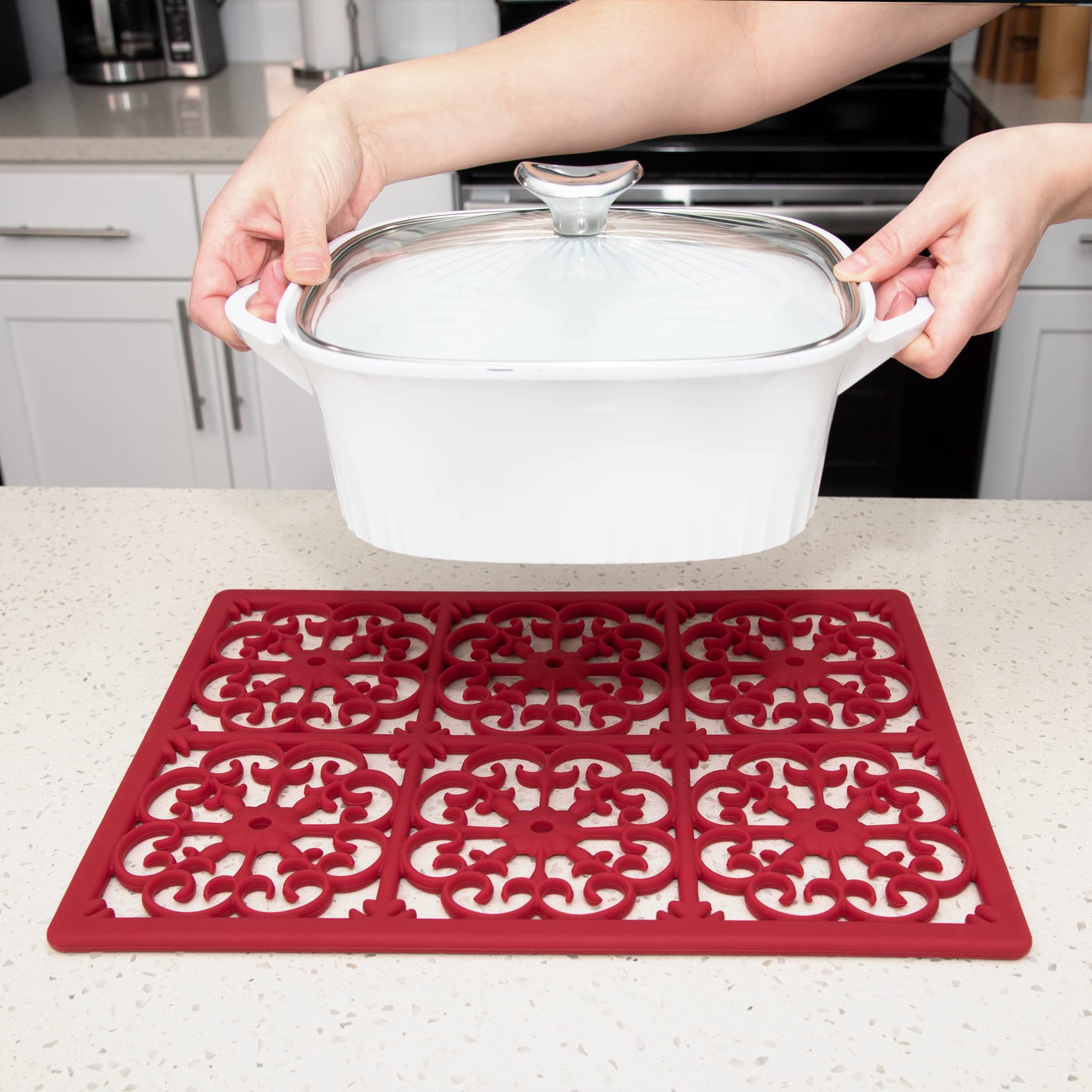 GASARÉ, Salvamanteles de silicona extra grande, grueso, para platos calientes, ollas y sartenes, tapete resistente al calor para encimera, almohadilla caliente para cocina, fácil de limpiar, 16 x 12 x