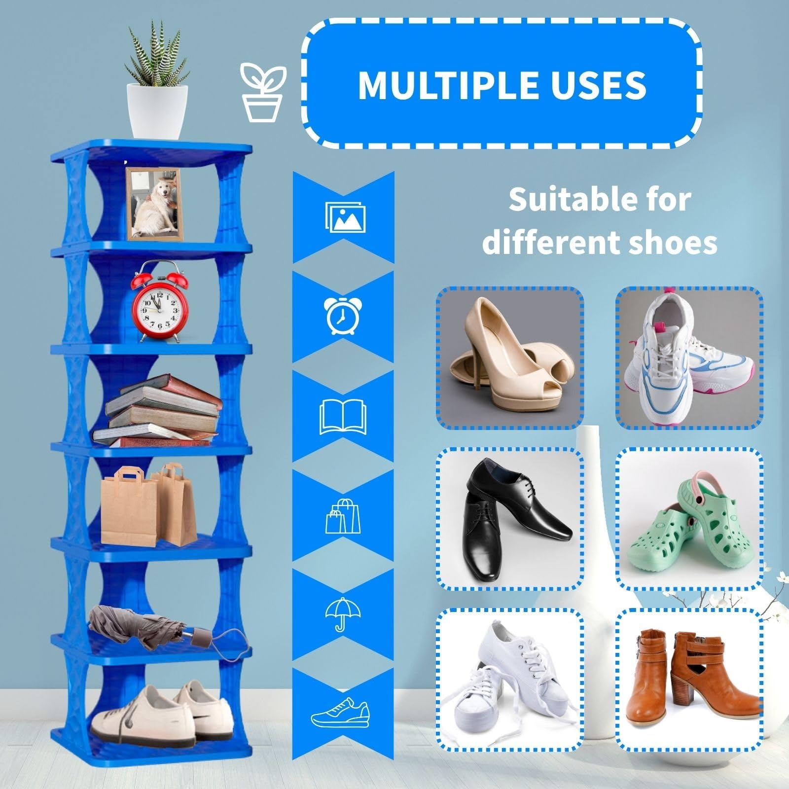 Scarpiera salvaspazio a 4 ripiani per interni ed esterni, versatile per scarpe e borse, soluzione di archiviazione regolabile da 5 a 9 livelli