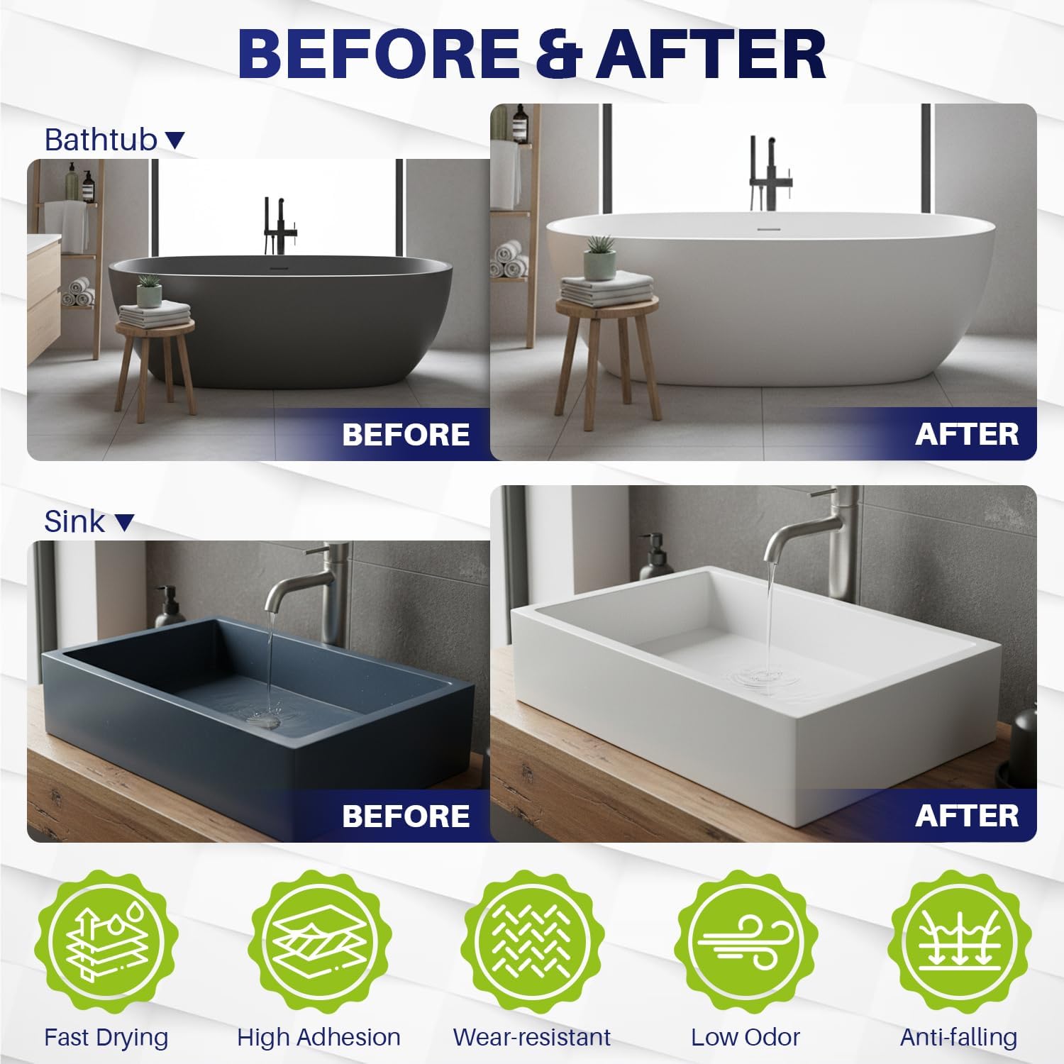 Tub and Tile Paint Refinishing Kit, 17oz Bathtub Refinishing Kit with Tools, DIY Tub Paint White for Bathtub, Shower, Kitchen Countertop, Porcelain, Easy to Cover & Low Odor, 25-30sq.ft - Image 4