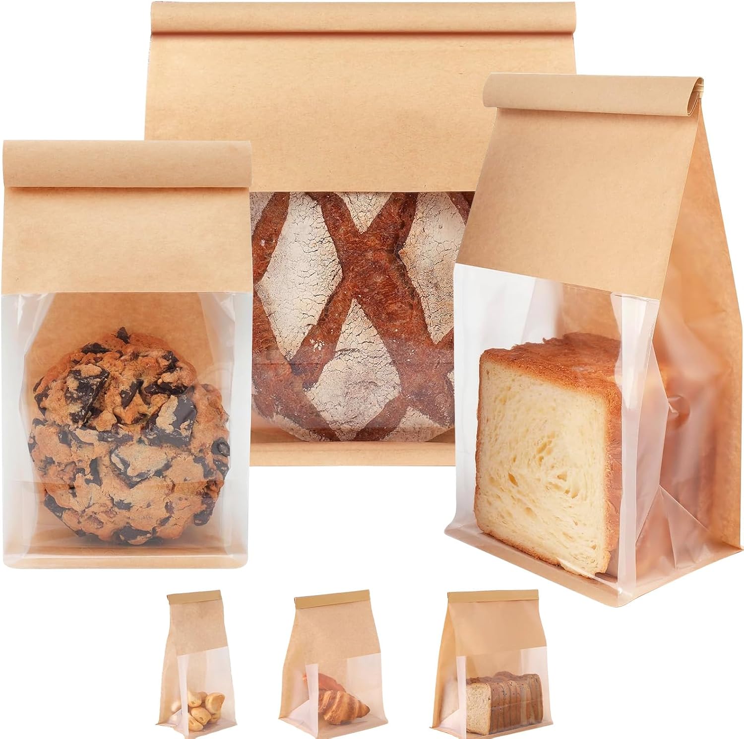 Pack of 30 Kraft Paper Bread Bags with Window Tin Closure, 22 x 28 cm, Toast Packaging Bags, Brown Butterbread Bags, Paper Bags, Baker's Bags for Bread, Biscuits, Sweets, Homemade Bread