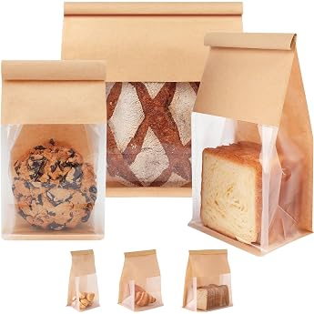 Pack of 30 Kraft Paper Bread Bags with Window Tin Closure 22 x 28 cm Toast Packaging Bags Brown Butterbread Bags Paper Bags Bakers Bags for Bread Biscuits Sweets Homemade Bread