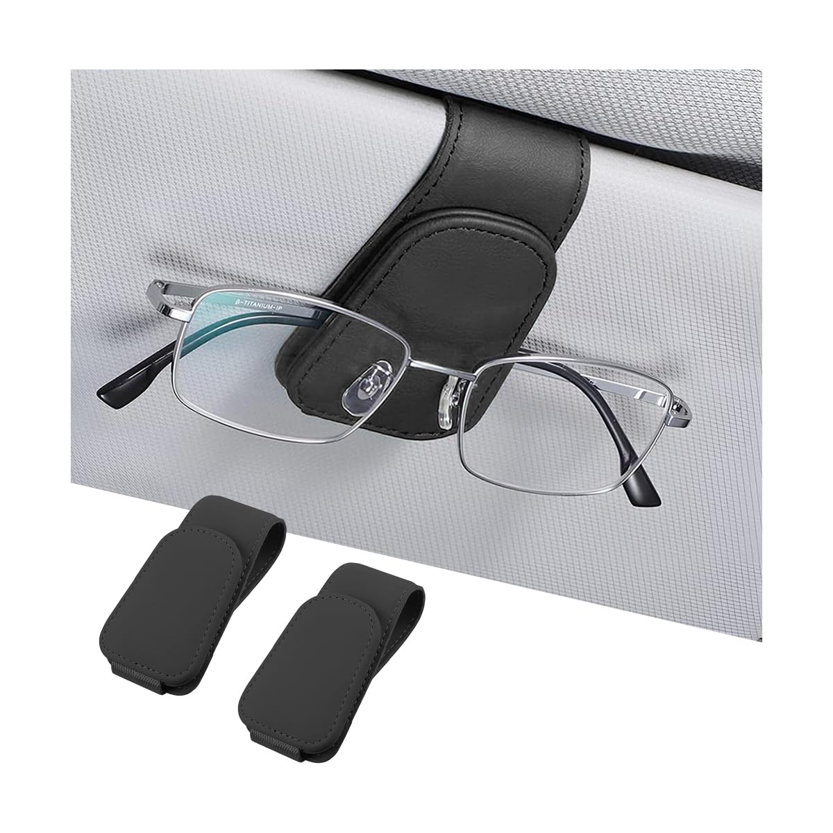 AICEL 2PCS Sunglasses Holders for Car Sun Visor, Magnetic Clip, Black