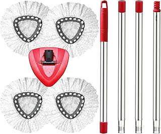 O Cedar Mop Replace Head Compatible with O Cedar EasyWring Spin Mop - 4 O-Cedar Mop Refills、30-58in Mop Handle and 1 Mop Base Combo Set (White）