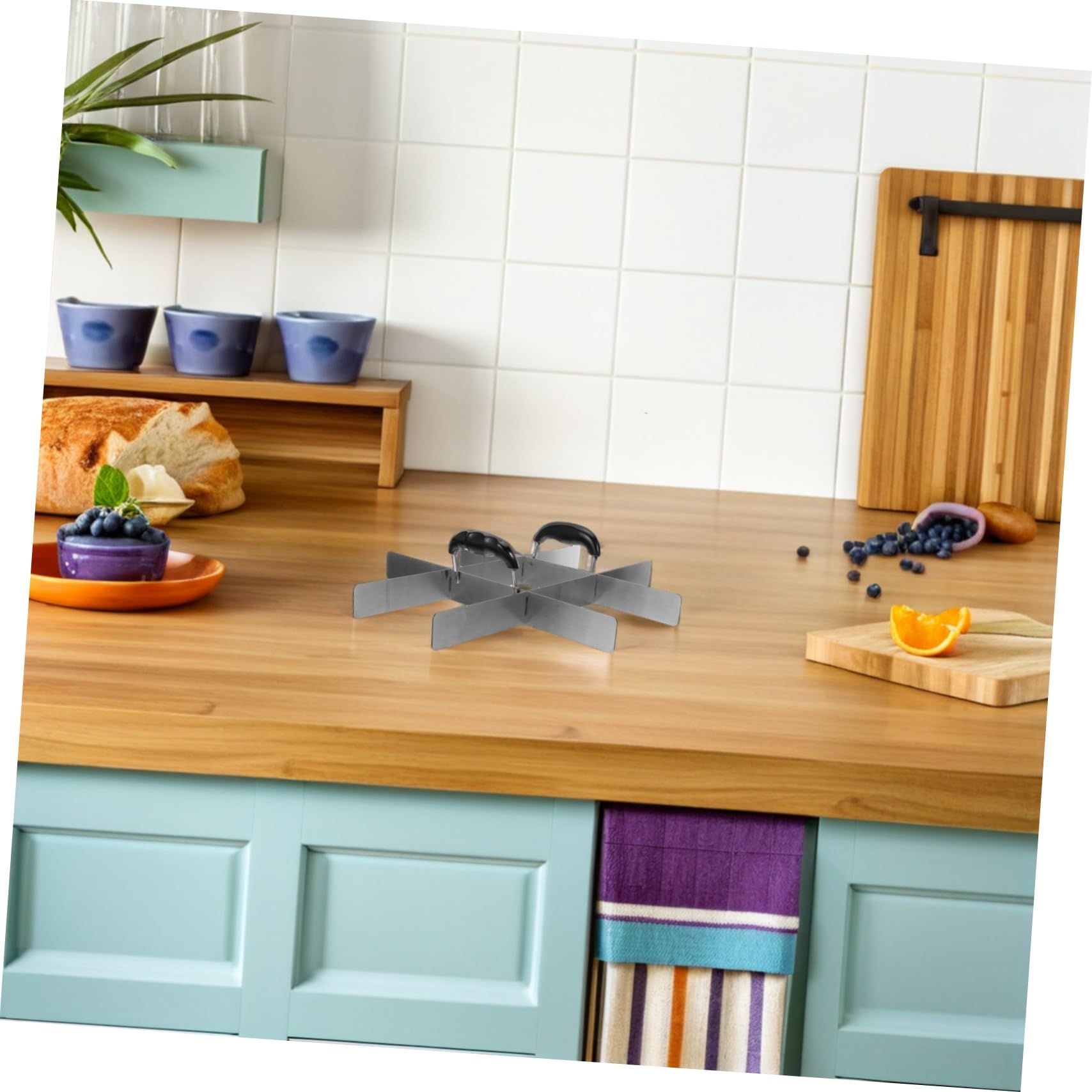 Guide de Découpe de Gâteau Inox avec Poignées Diviseur pour Moule Rectangulaire à Brownies Partiteur de Portions pour Cheesecake Tiramisu et Riz Outil Multifonction pour Pâtisserie