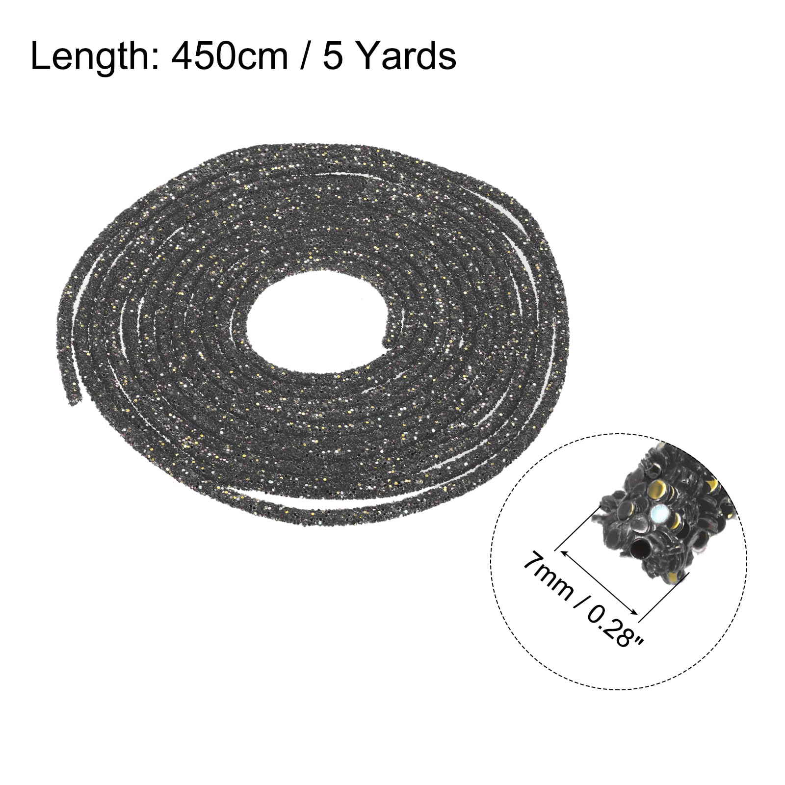 sourcing map 5 Yard 6mm 0.24 inch Glitter Sequins Rope Sequins Rhinestone Tube Cord for DIY Wedding Dresses Costume Clothing Shoes Jewelry Accessory Clear White — view 12