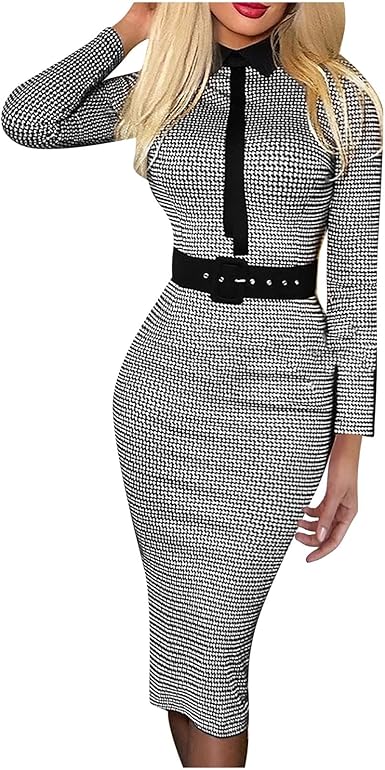 Women Dresses Sale Ladies Long Sleeve Midi Dresses Print Belt Lapel Sexy Dress Hips-Wrapped Bodycon Party Evening Dress Elegant Dress UK Size Party Elegant Dresses Clearance Office Work Dress
