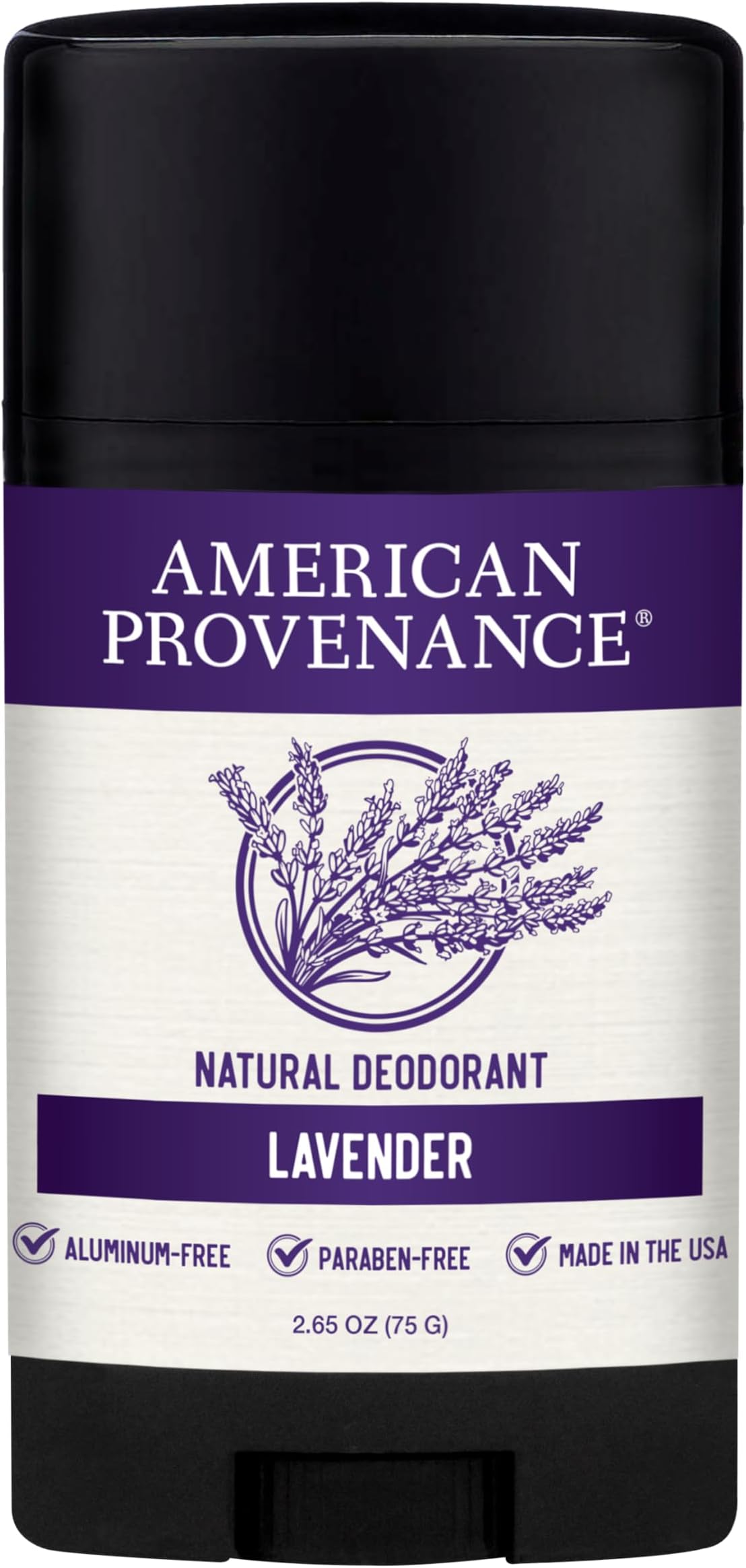 American Provenance All Natural Deodorant for Men and Women - Aluminum Free Deodorant that Lasts All Day - Made in the USA with Essential Oils & Cruelty Free - Lavender (1 Pack)
