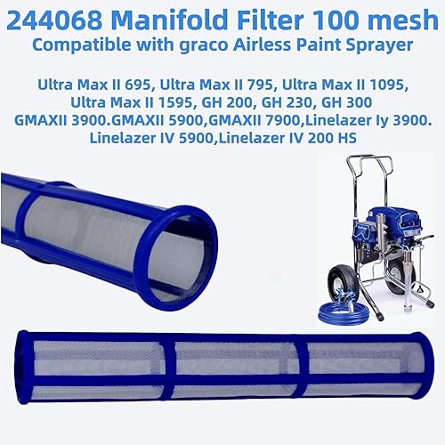 Miniatura 5 de 244067 60 Filtros de colector de malla 244068 100 Filtros de colector de malla para Graco 695, 795,1095 Rociador de pintura sin aire Gmax II