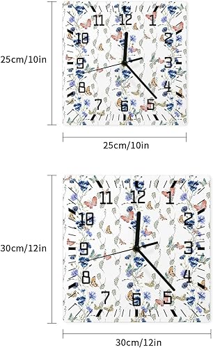 Miniatura 7 de Spring Floral Wooden Wall Clock Silent Non Ticking, Blue Flower Leaves Butterfly Botanical Square Wall Clock Battery Operated, Decor Clock for Home