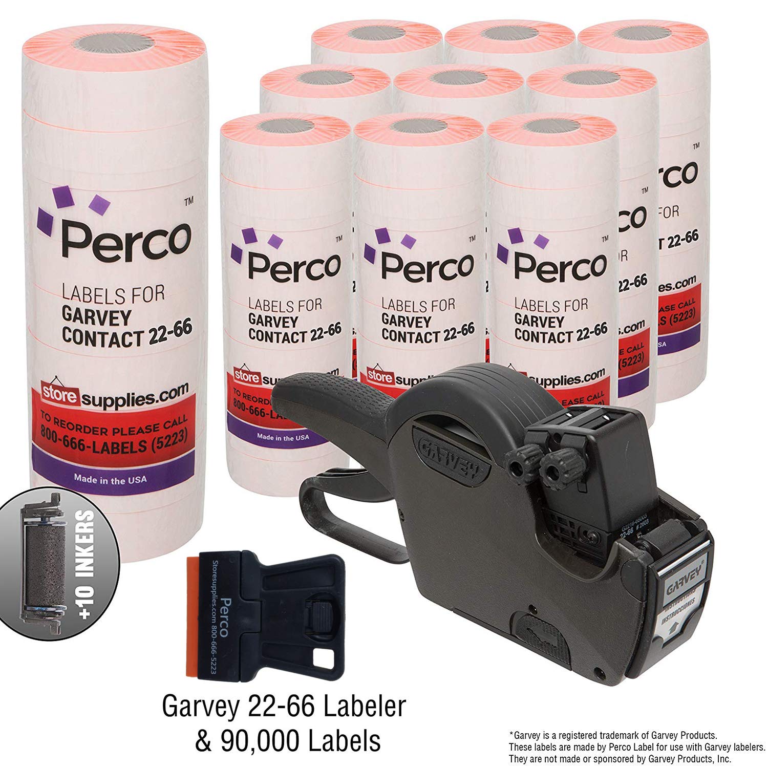 Perco Garvey 22-66 2 Line Price Gun with 90,000 Fluorescent Red Price Marking Labels Value Pack