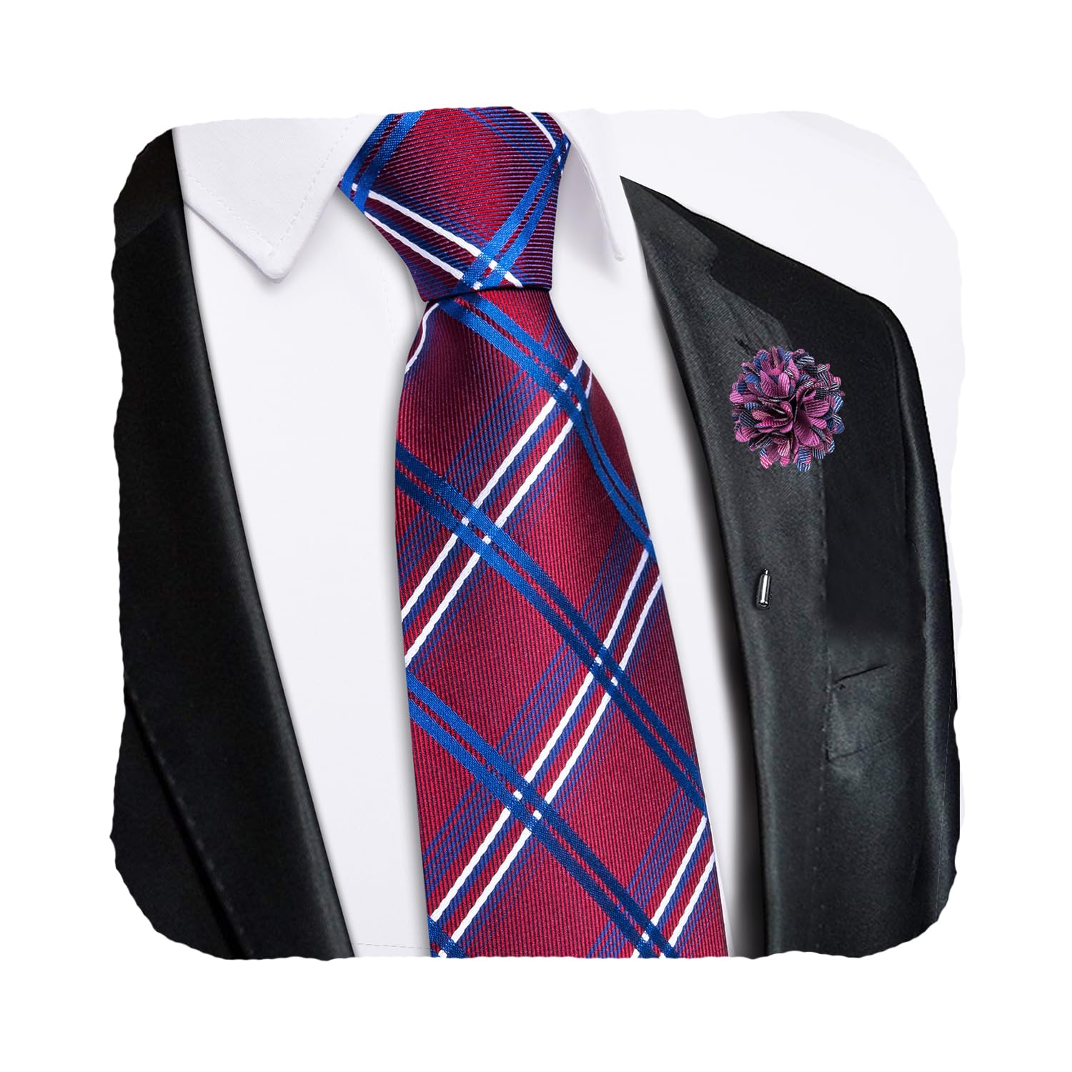 Hi-Tie Zipper Ties for Men Pre-tied Tie Set Lapel Pin Pocket Square and Cufflinks Formal Business Wedding Adjustable Necktie