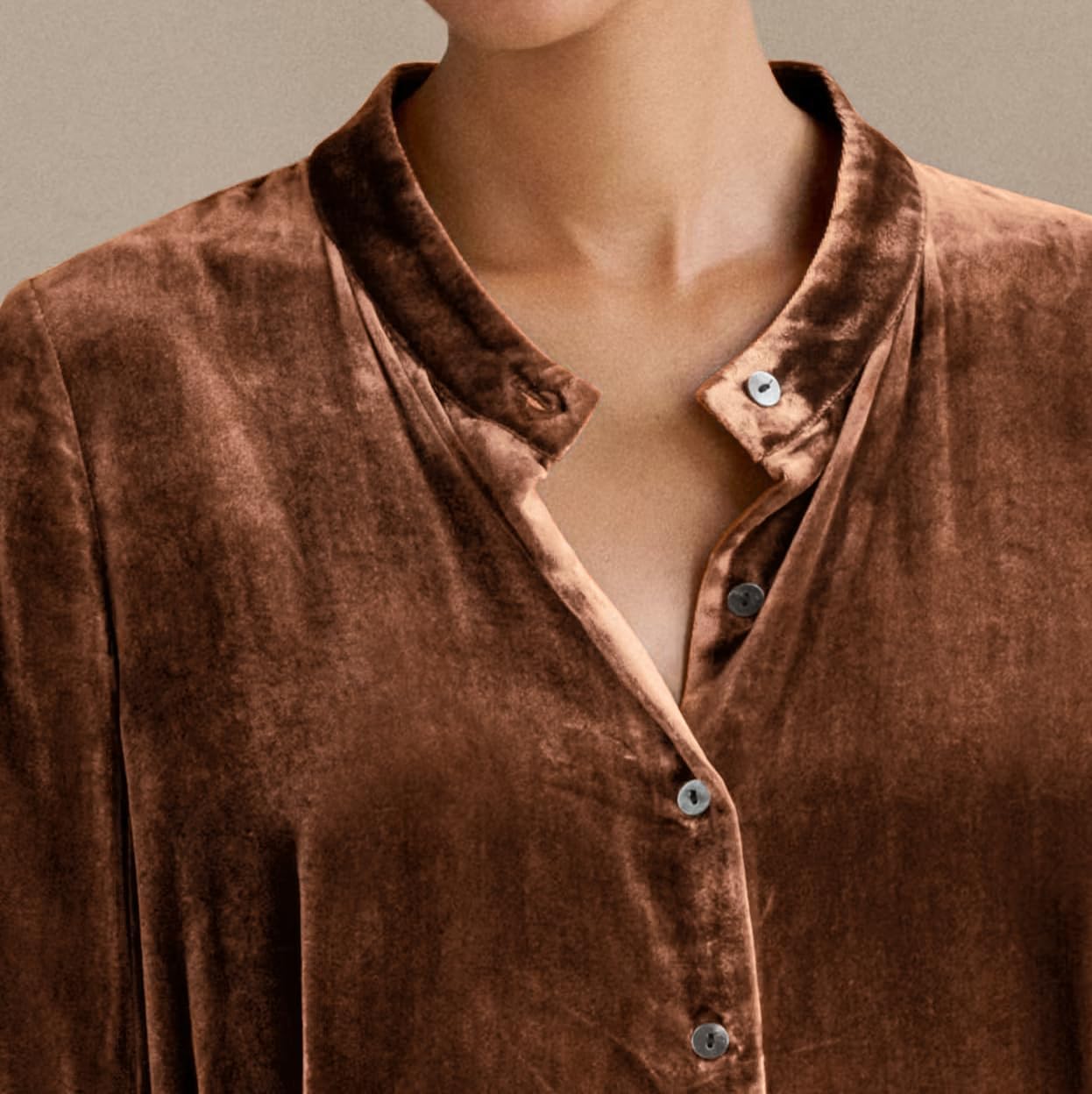 R.Vivimos Womens Fall Winter Velvet Shirt Dress 2026 Long Sleeve Button Down Loose Flowy Knee Length Dress - Image 4