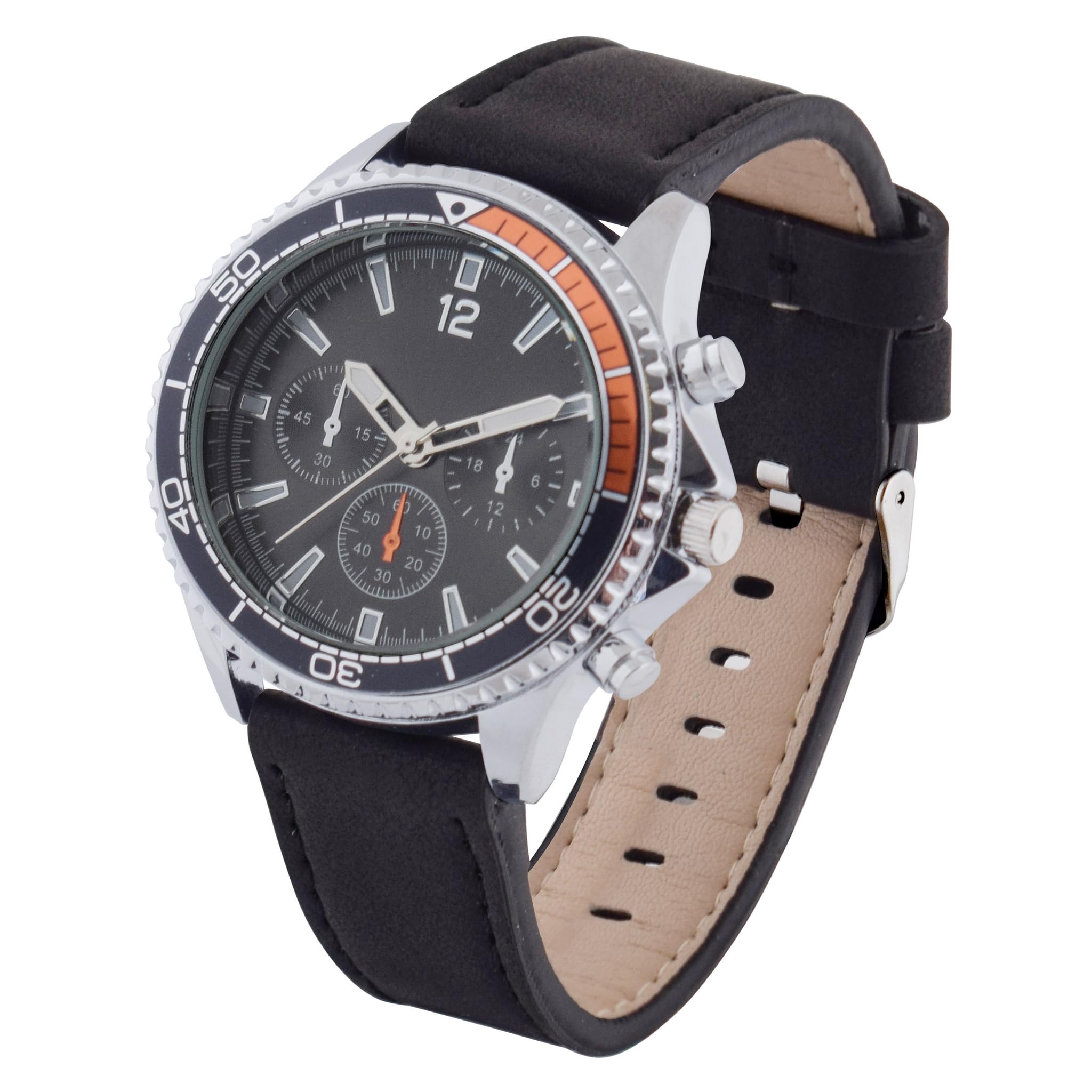 Digitime Mens PU Sporty Tach Watch [Black & Silver] : Amazon.co.za