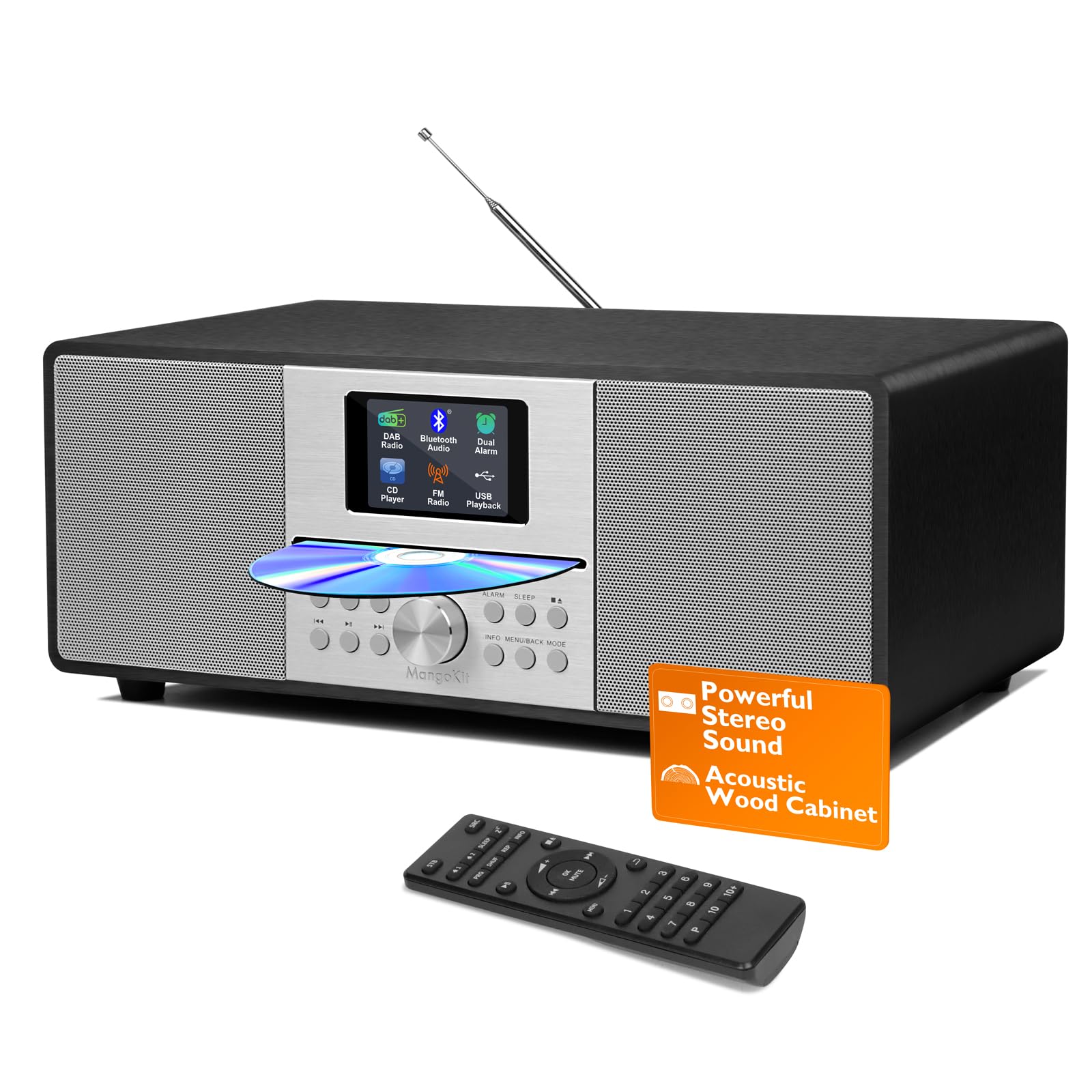 Compact systeem stereo-installatie met cd-speler (30 W RMS micro-hifi- installatie met Bluetooth, FM-radio, USB-ingang, AUX-ingang, 2-weg helder geluid
