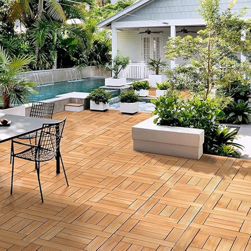 Baldosas compuestas entrelazadas for terrazas con acabado de veta de madera, paneles de suelo for exteriores de 12x12 pulgadas fáciles de montar(36)