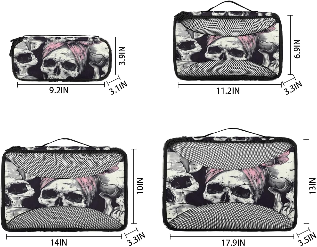 Skull Hair Band 4 Set Packing Cubes Packing Cubes for Women Lightweight Travel Essential Bag Clothes Carry on Suitcase Bags for Accessories Essentials