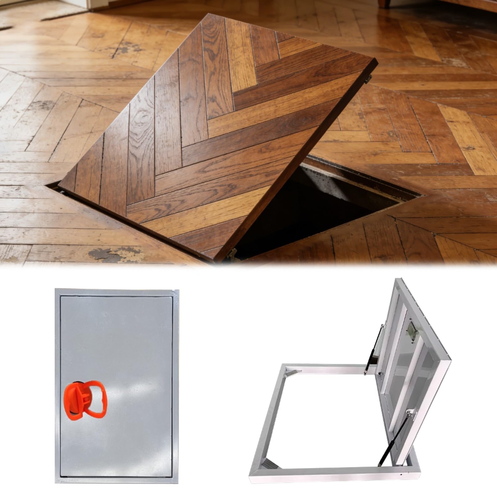 Porte de trappe en acier inoxydable résistant aux chocs - 71,1 x 61 cm - Couvercle encastré avec ouvre-gobelet Suct pour accès au sol du sous-sol