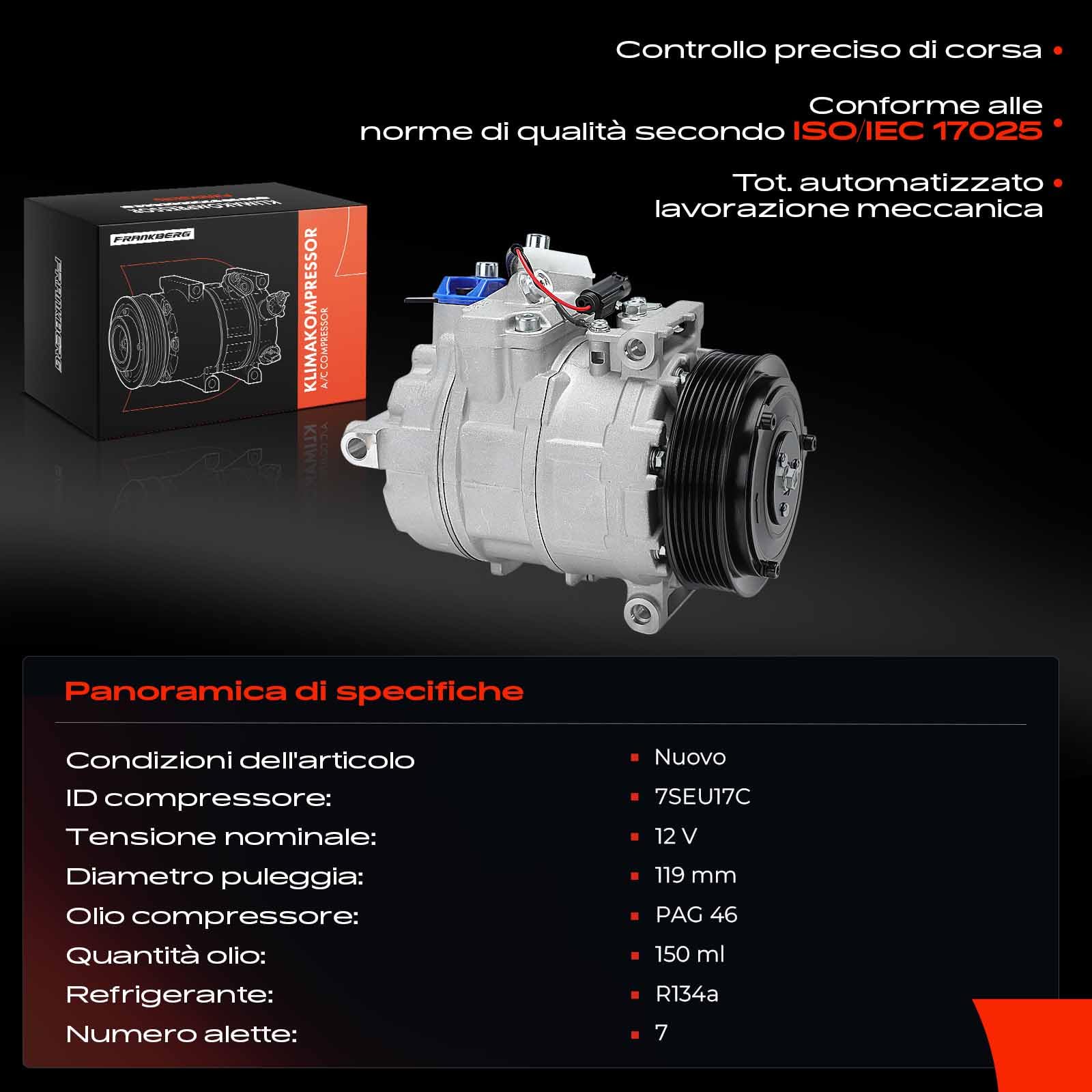 Frankberg Compressore per aria condizionata con frizione, benzina | ACP784000P; Compatibile con: Classe C Modello T S203, Classe E Modello T S211, Classe E W212, Classe E W211