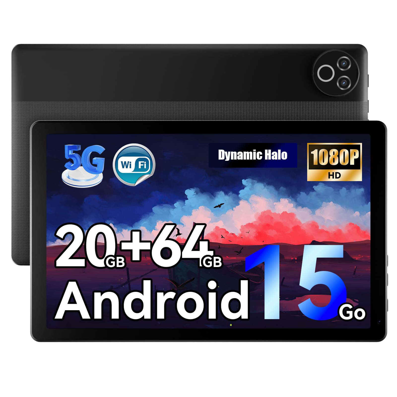 Laptok Android 15 Tablet 10 Zoll – 20GB RAM 64GB ROM bis 1TB TF, 800×1280 IPS, Dual Kamera 2MP+5MP, WiFi6+BT5.4, 5000mAh Akku, Typ-C, OMS, Schwarz