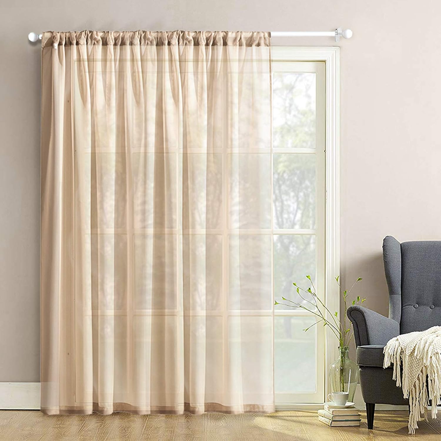 MRTREES Sheer Curtains Extra Wide Beige Sheers Patio Door