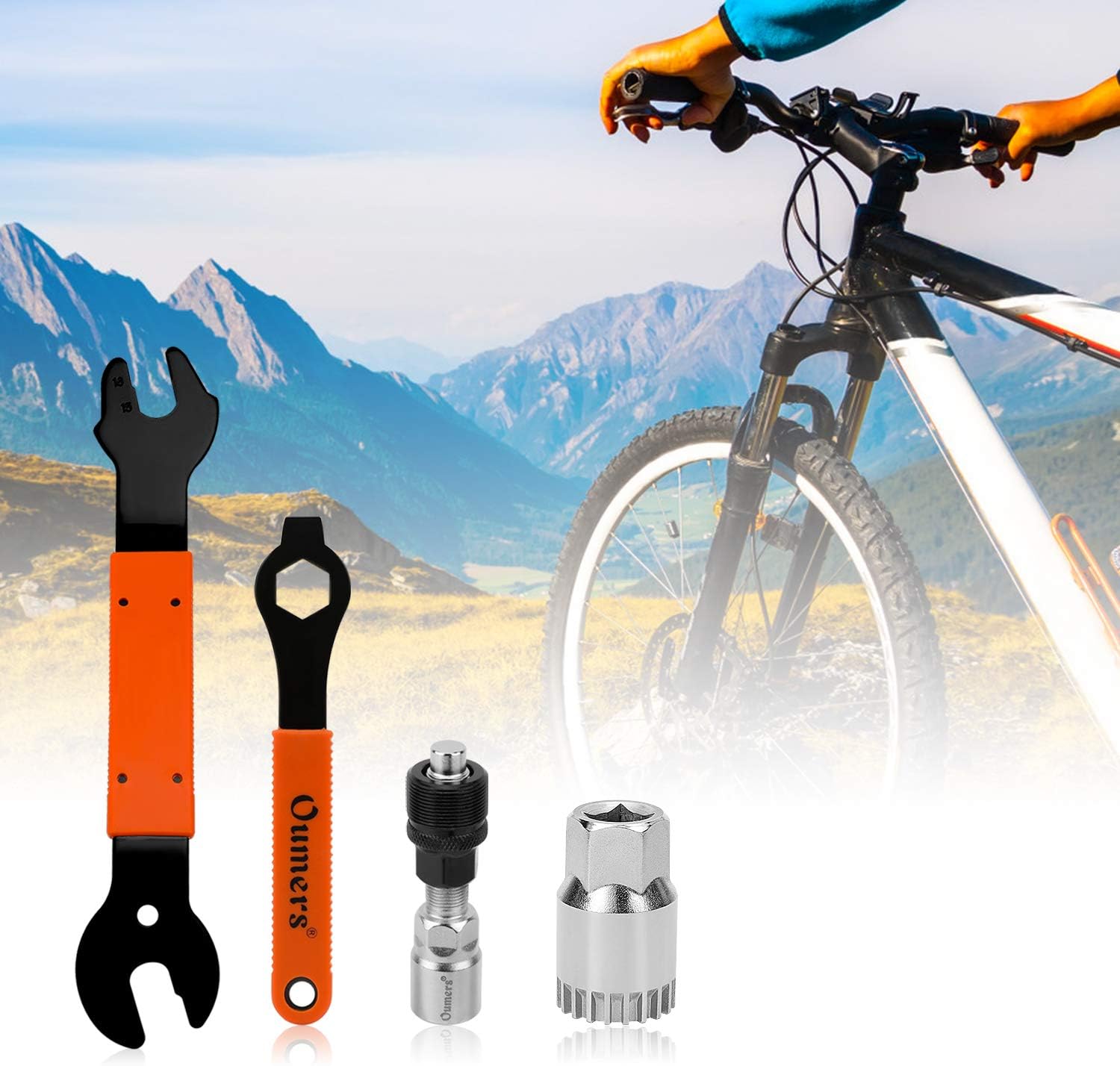 QKURT Bike Pedal Wrench+Bike Crank Extractor + Bike Bottom Bracket Remover + Spanner Wrench, 4 PCS Professional Bicycle Pedal and Crank Arm Removal Tool