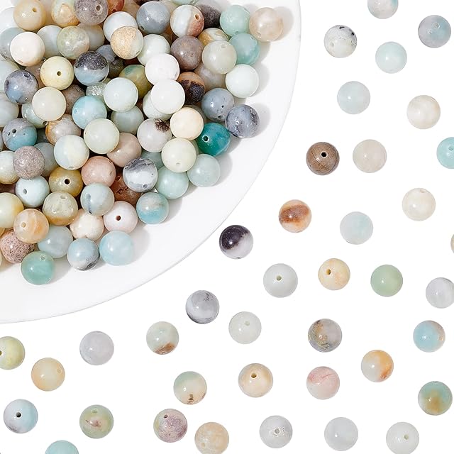 NBEADS About 180 Pcs Round Beads, 8mm Natural Amazonite Beads, Smooth Beads for Jewelry Making