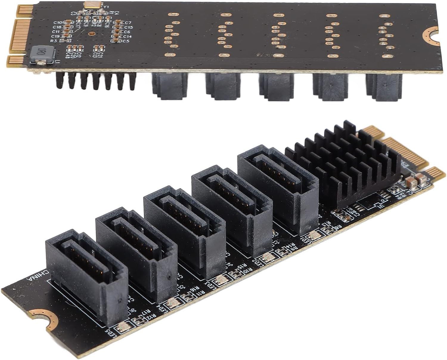 M.2 PCI-E PCIE X4 X8 X16 to 6 Port 3.0 SATA Adapter Card Riser III ASM1166 6GB/S Chassis Server PC Computer Expansion(NVME to 6 Cable)