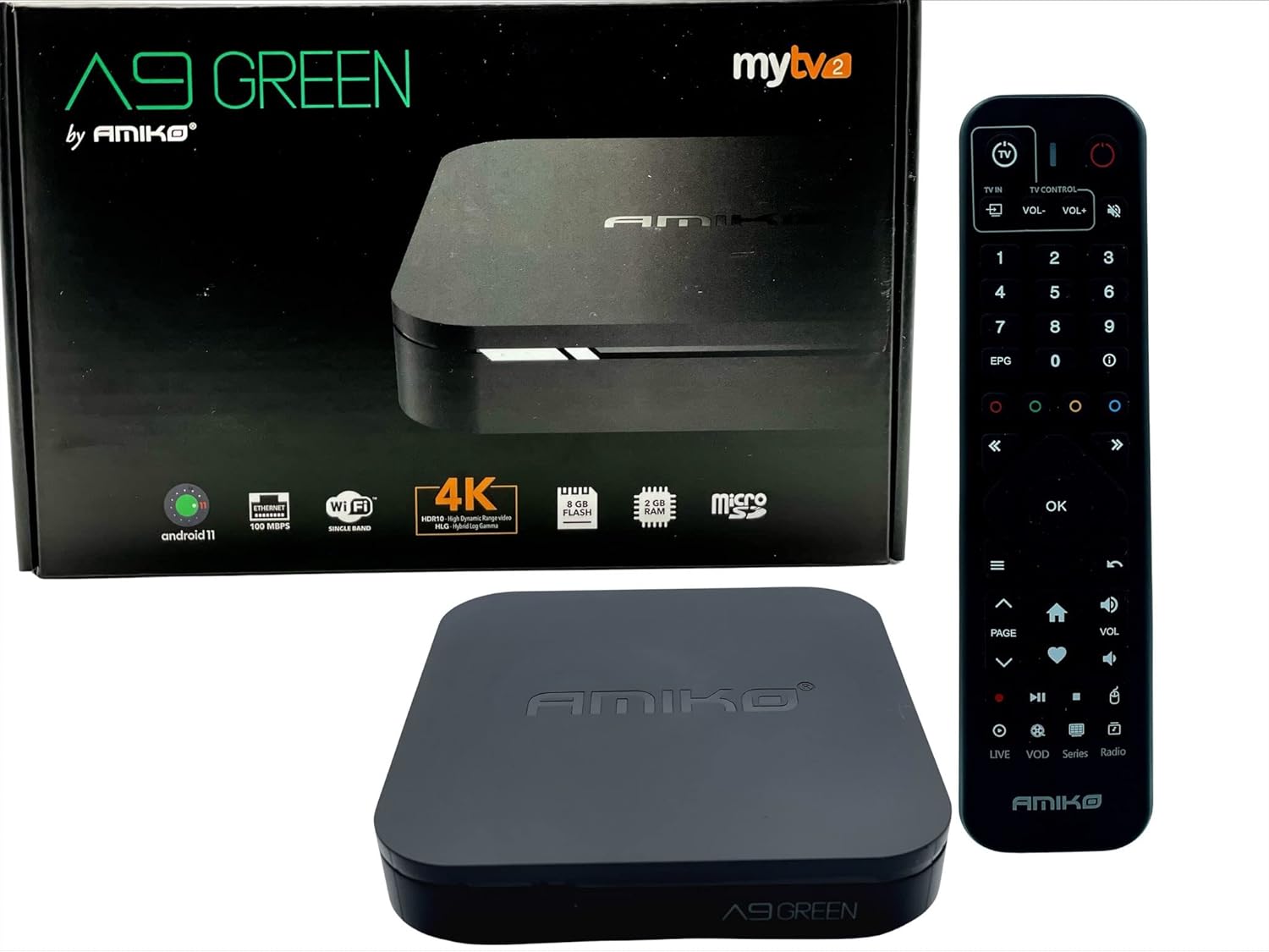 AMIKO A9 Green Android 11 Box Receiver Smart TV 100 MBPS 2GB