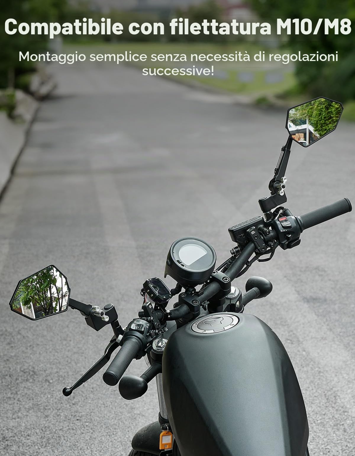 KEMIMOTO Specchietto Moto Retrovisore, 2 Pezzi E57 Omologati Specchietti Moto, Ruotabile di 360° Universale Specchietti Laterali Compatibili con Motocicli, Scooter, ATV