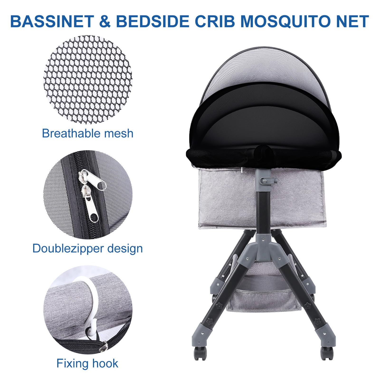 Koomuao Mosquito Net for Cradle Universal Size, Protects from Mosquitoes, Ants, Spiders & Flying Insects, Double Zipper - Image 3