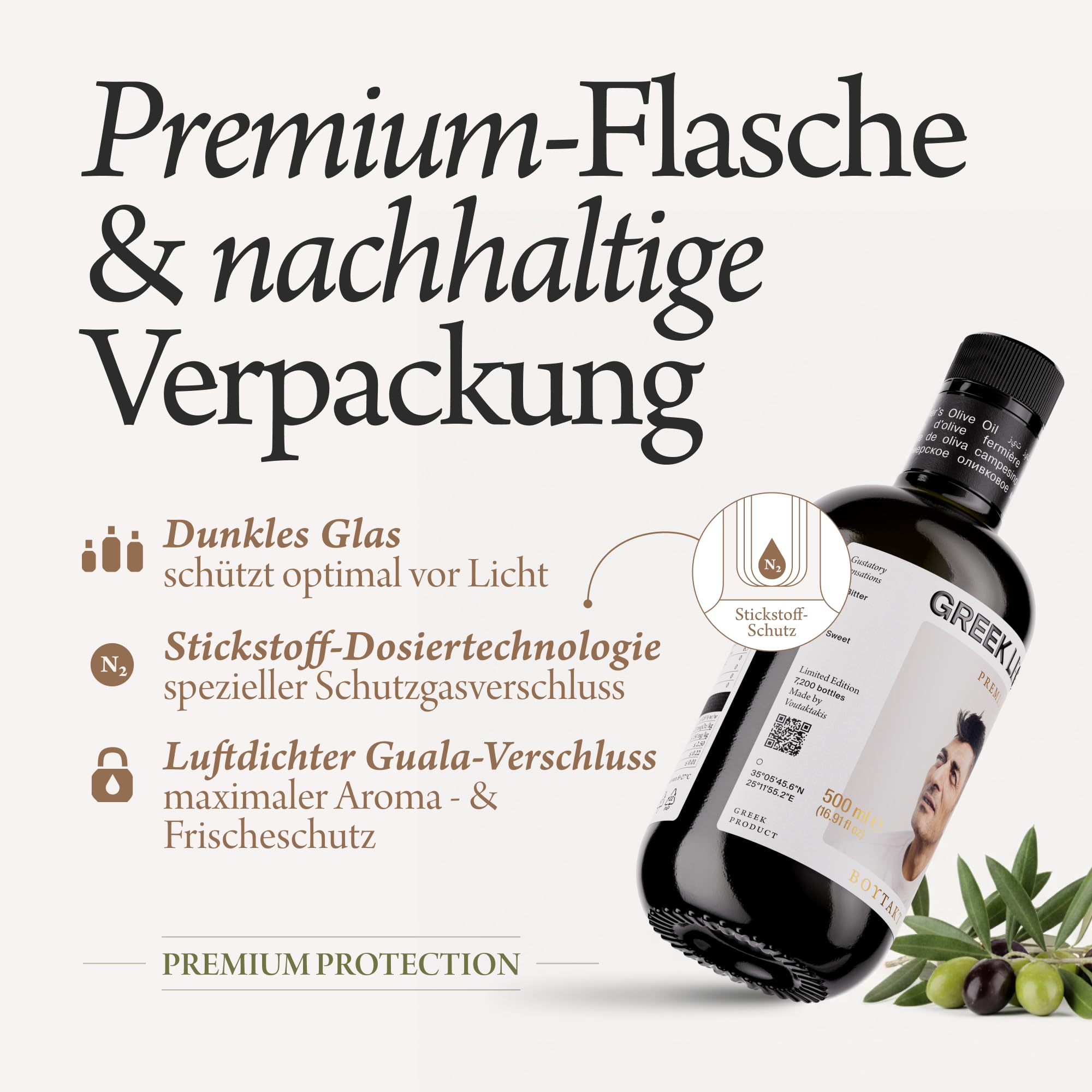 GREEK LEGEND Premium Olivenöl Extra Nativ aus Kreta - Olive Oil Extra Virgin - Griechisches Olivenöl, 100% Kaltgepresst, Ungefiltert, Reich an Polyphenolen, 500 ml Glasflasche