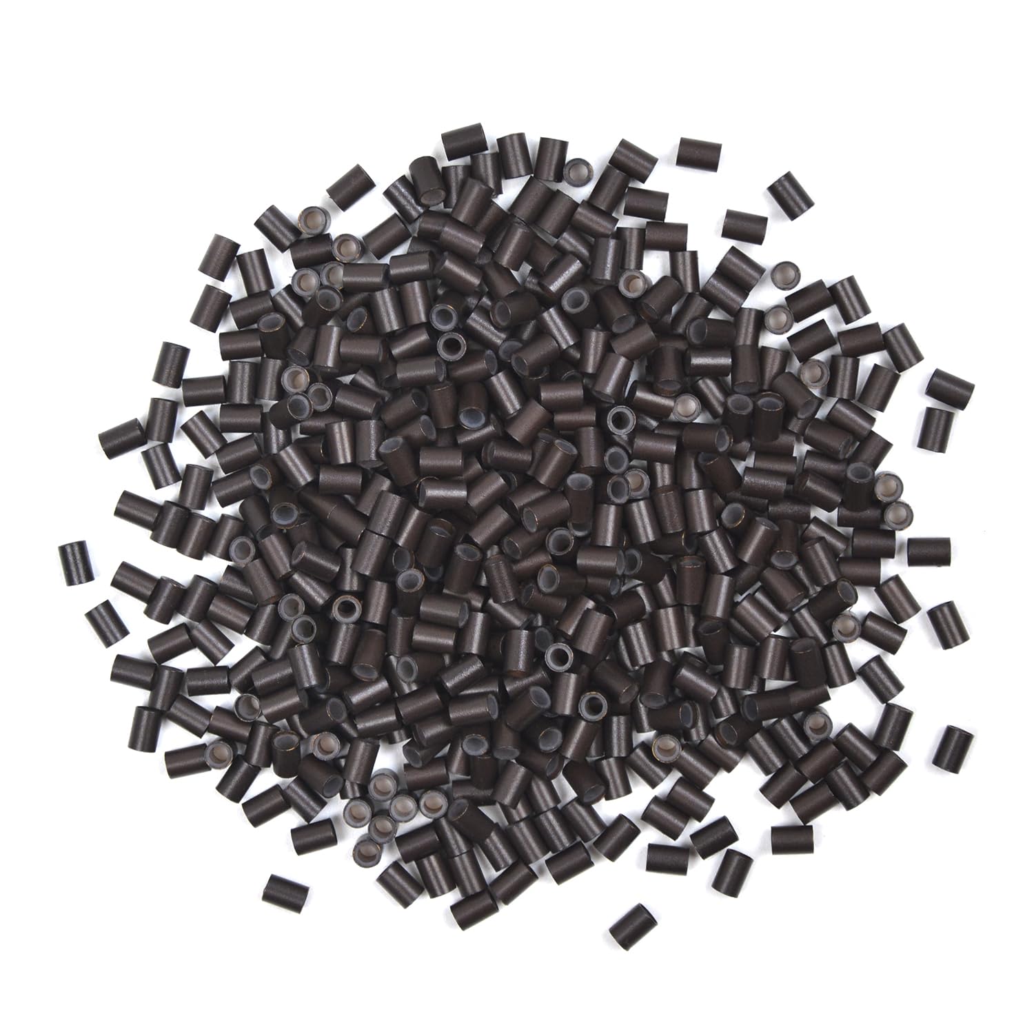 3.5 mm Copper Tube Micro Link Beads with Silicone Lined Micro Ring Hair Beads for I-Tip Hair Extensions (500 Pcs Dark Brown)