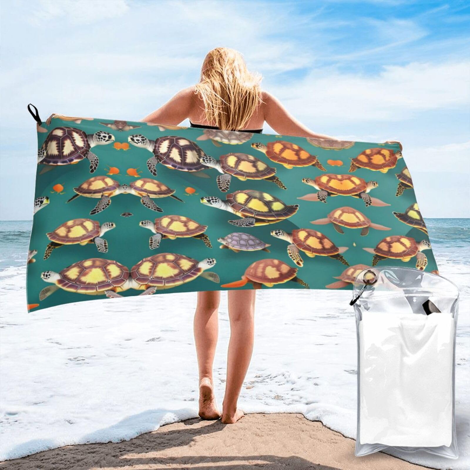 Toalla de baño de tortugas marinas grande, toalla suave de secado rápido para camping y playa