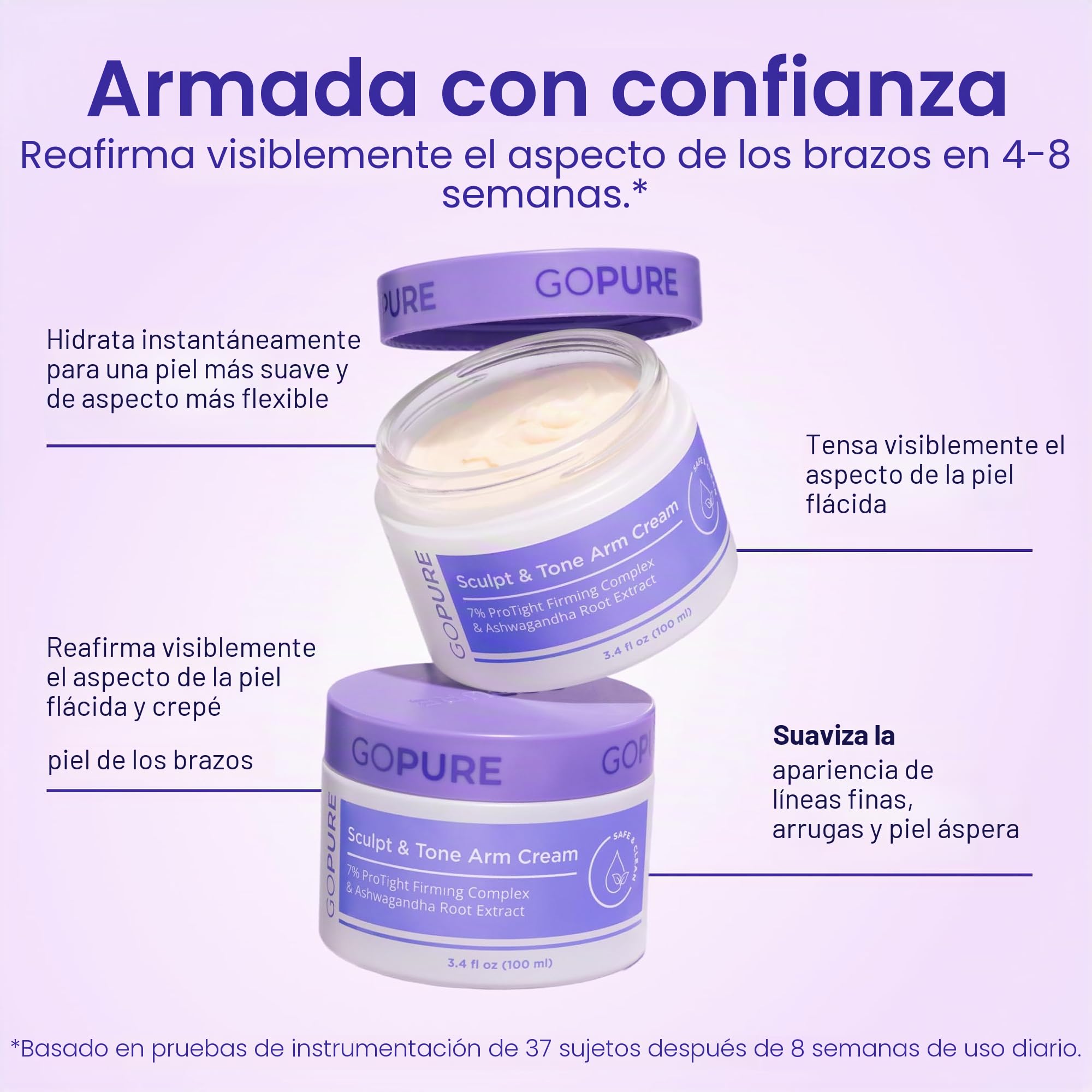 goPure Crema de brazos Sculpt & Tone – Crema reafirmante y tonificante para los brazos, suaviza el aspecto de las arrugas, hidrata profundamente, reafirma la apariencia de la textura de grietas en las