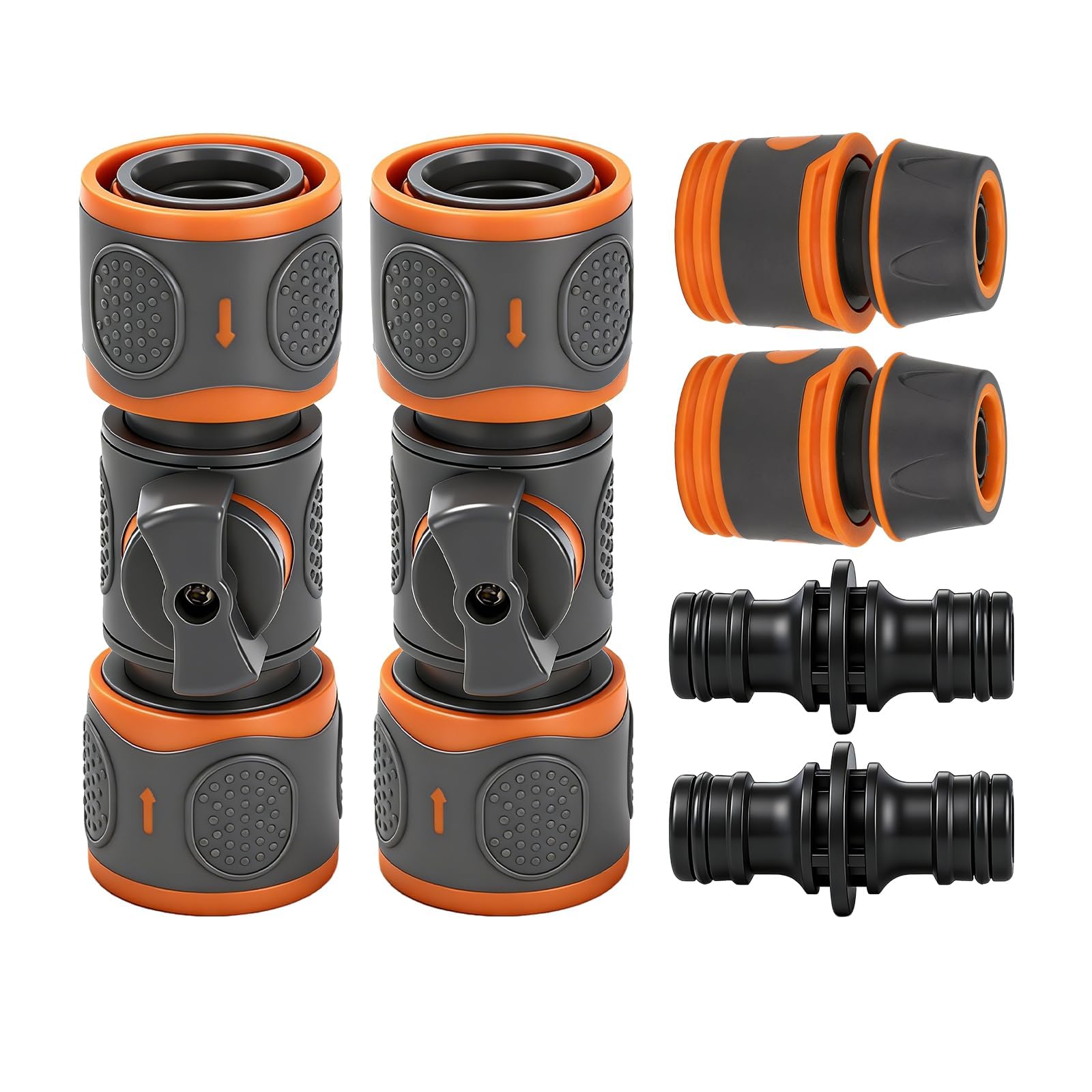 ZKFSIE 6-Piece Garden Hose Connector Set, 2 Double Male Hose Connectors, 2 Plastic Tap Connectors, and 2 End Quick Connectors for Garden Watering and Car Washing