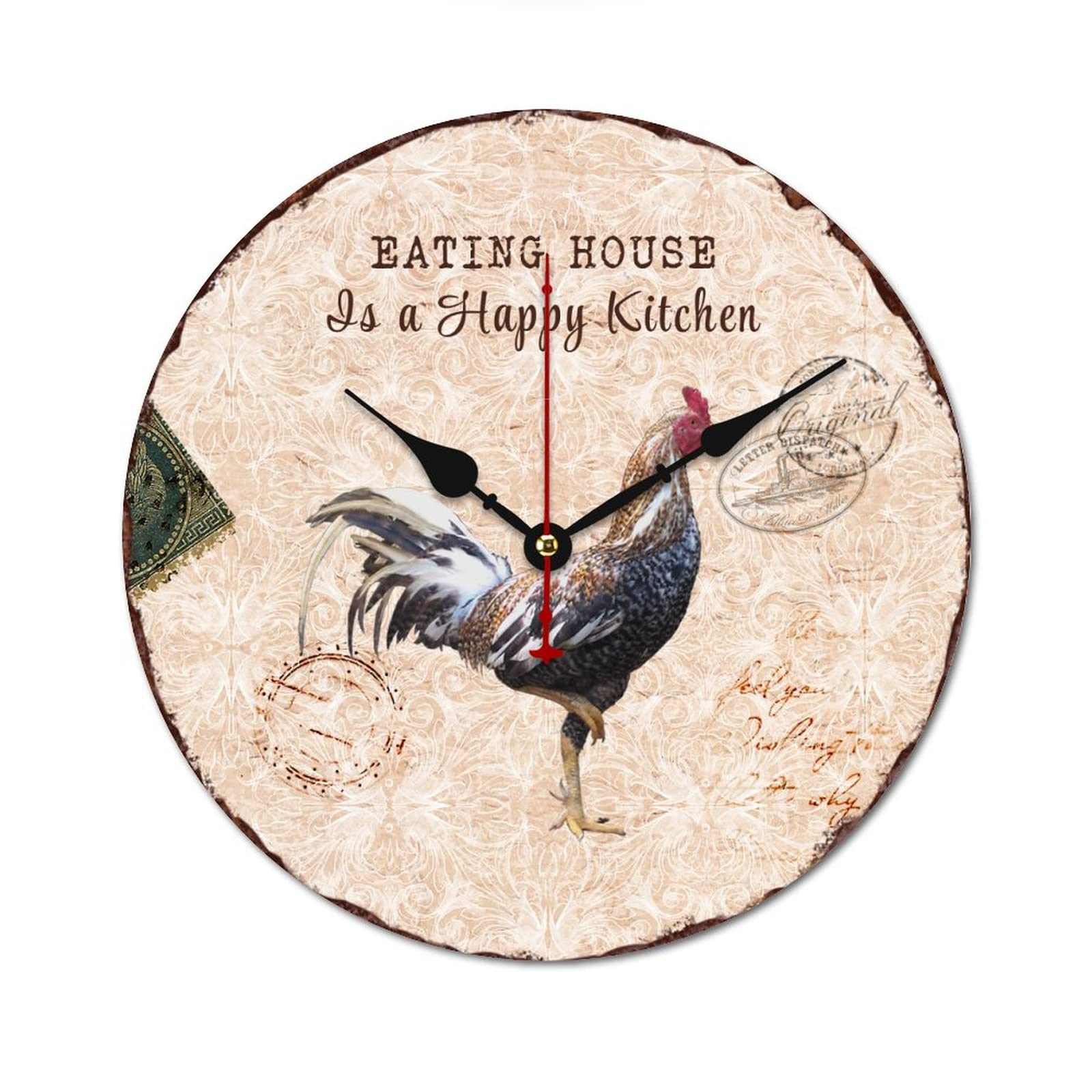 Horloge murale en bois motif coq vintage rétro 38 cm pour cuisine