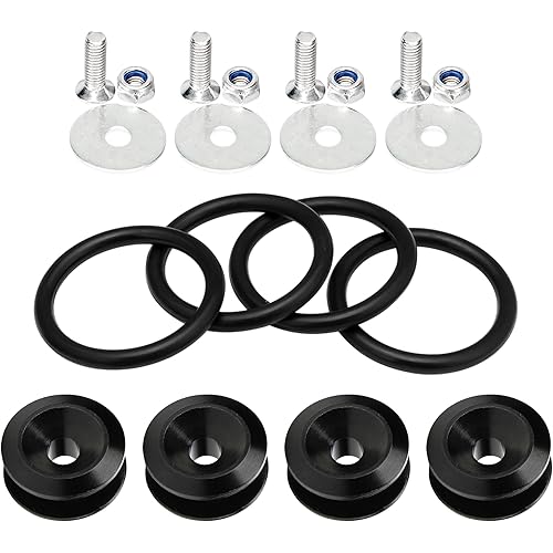 Rolling Gears JDM Bumper Quick Release Front Rear Bumper Fasteners, 4 Piece (Black), 4 x O-Ring