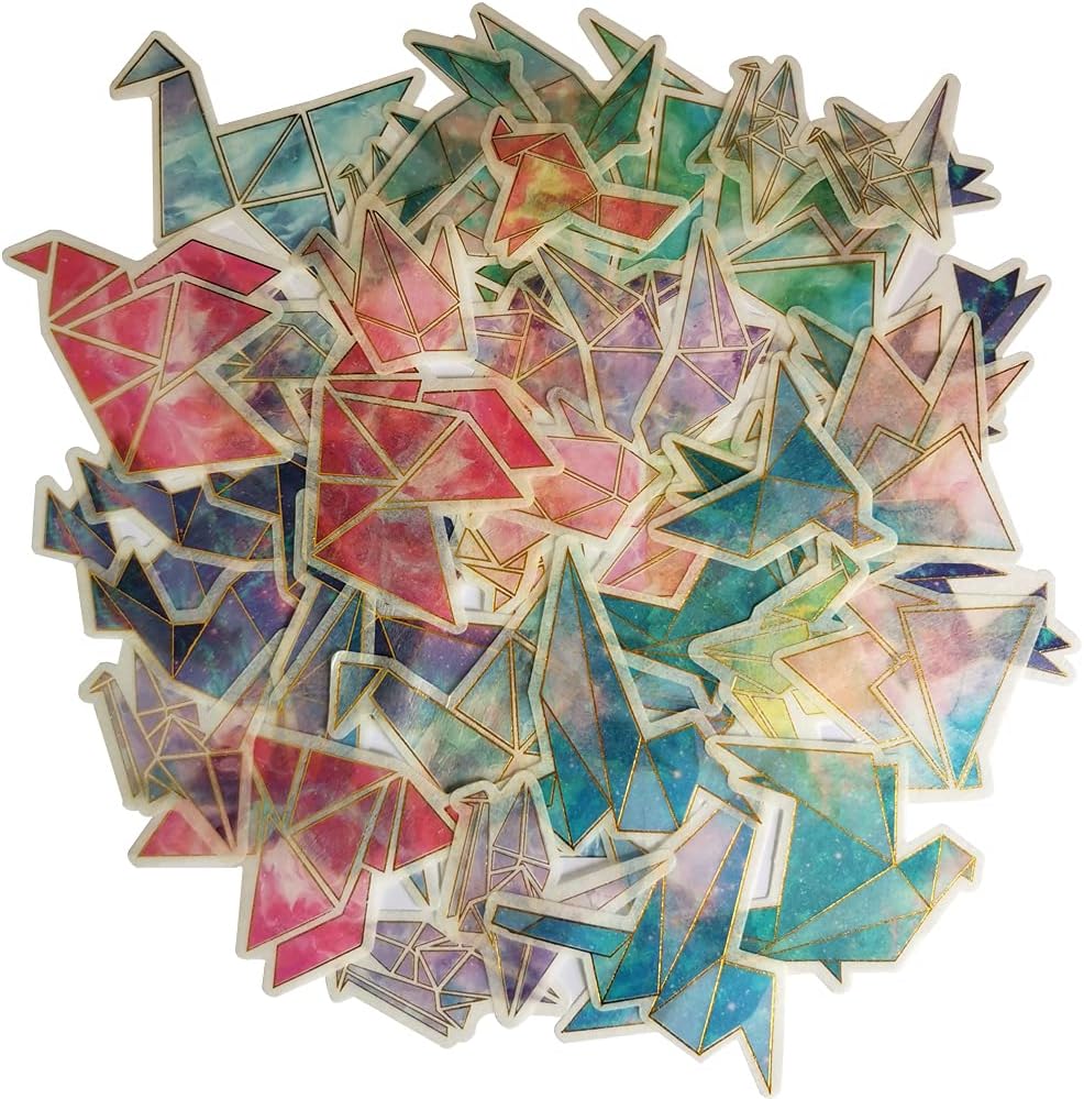 ZDOLAKIDS Kawaii Fantasy Paper Cranes Gold Foil Stickers Self-Adhesive Decorative DIY Sticker Pack for Scrapbooking Journaling Arts Craft Diary Travel Junk Journal Stationery School Art Supplies