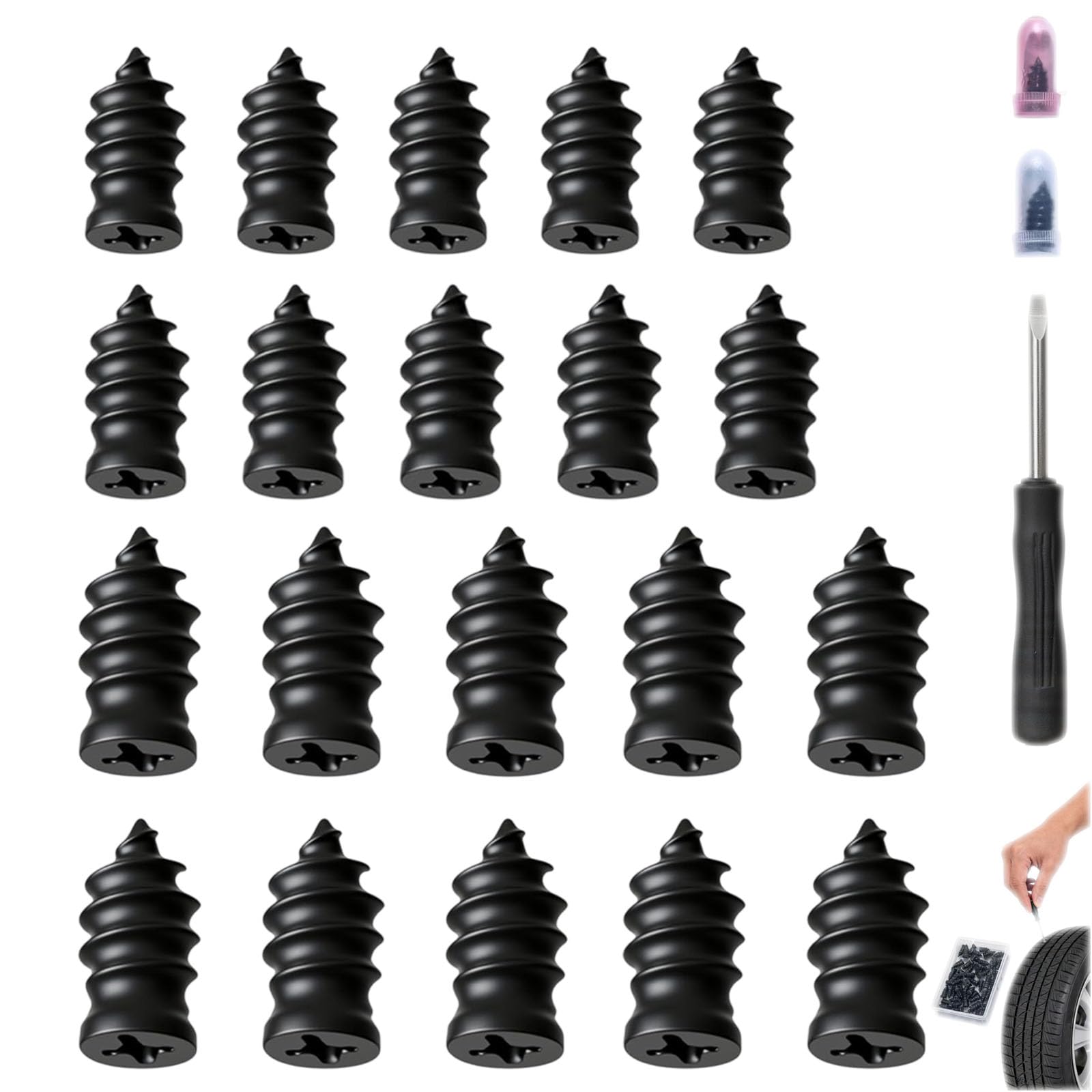 Tire Repair Rubber Nails Kit with 2 Sizes Screw in Tire Repair Plugs for Car Motorcycle Truck Bike