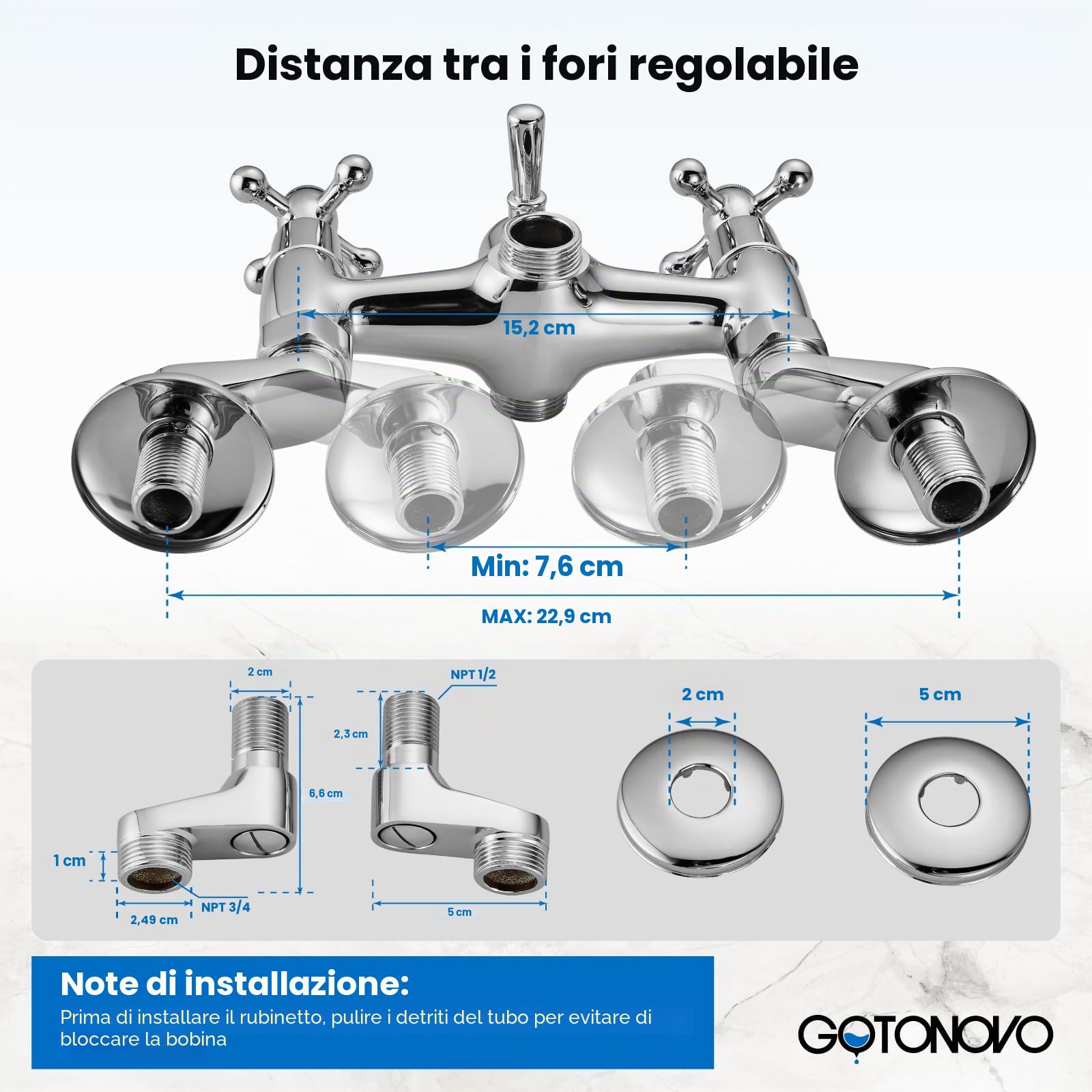 gotonovo Vintage Montaggio A Parete Clawfoot Vasca Rubinetto 3-9Inch Centro Regolabile Cromo Lucido 2 Doppia Maniglia Doccia Rubinetto Sistema Telefono Forma Telefono