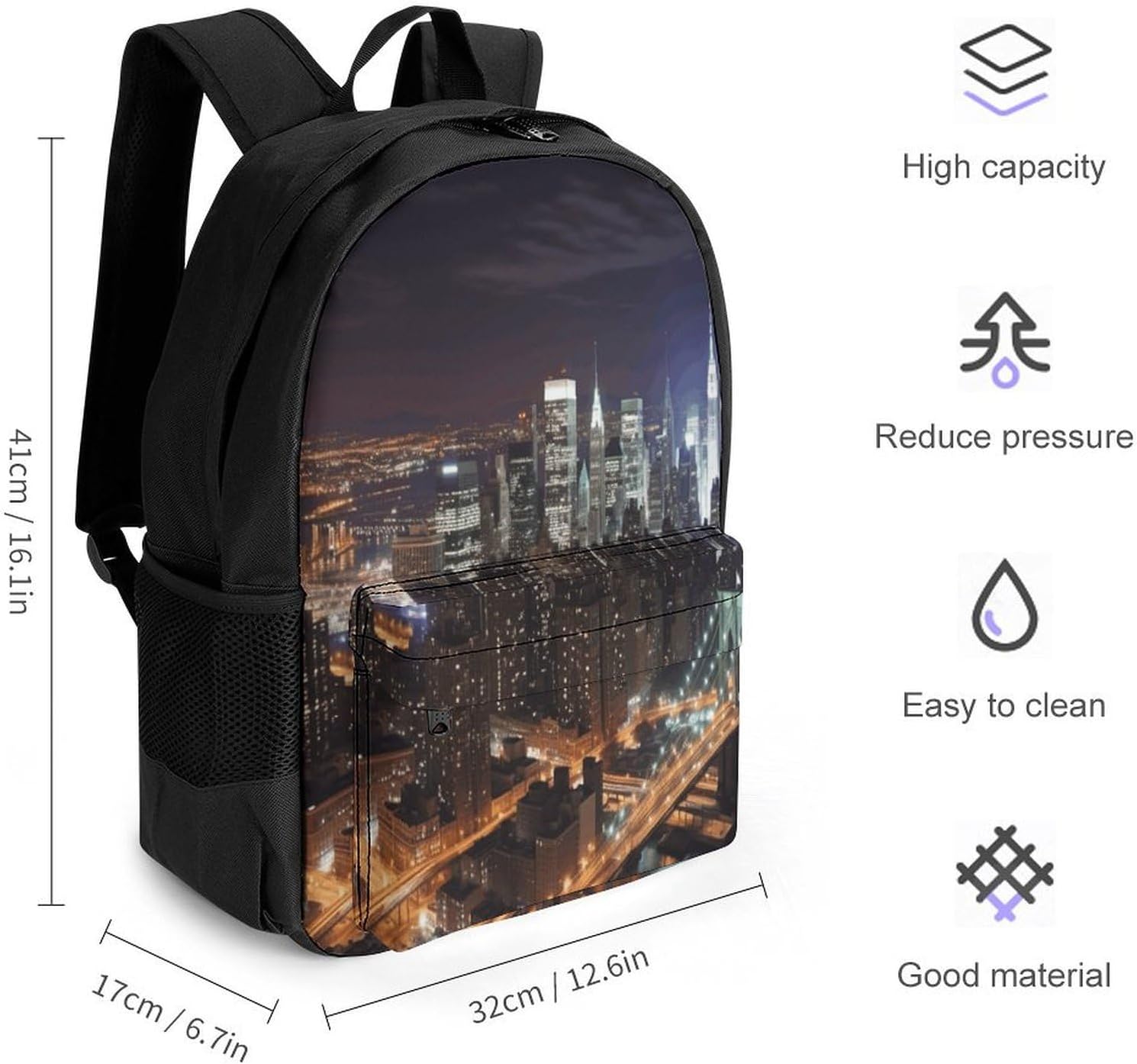 New York Night Backpack Daypack Travel Backpack | Lightweight Casual Laptop Backpack for Women Men Aesthetic Travel Bag for Weekender Business Hiking Outdoor