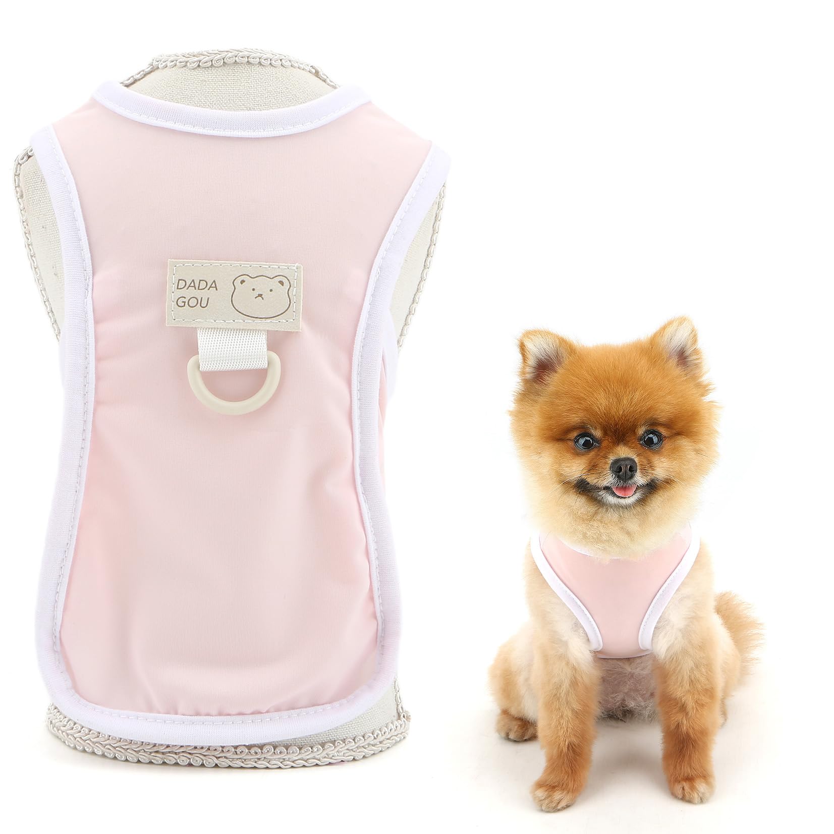 SMALLLEE_LUCKY_STORE Cooling Dog Vest Summer Shirt for Small Dogs Solid Pet Tank Top with D-ring and Patch UV Resistant Puppy Clothes Lightweight Breathable Chihuahua Yorkie Cat Clothes, Pink, L
