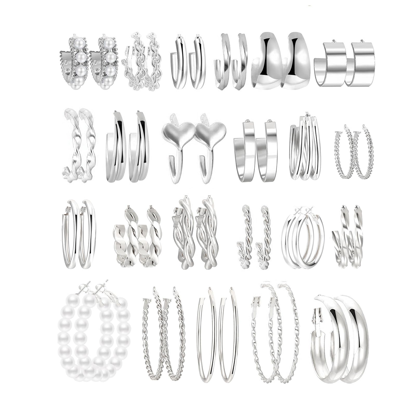 Gold Hoop Earrings Set for Women Fashion Chunky Pearl Earrings Multipack Twisted Statement Earring Pack Hypoallergenic Small Big