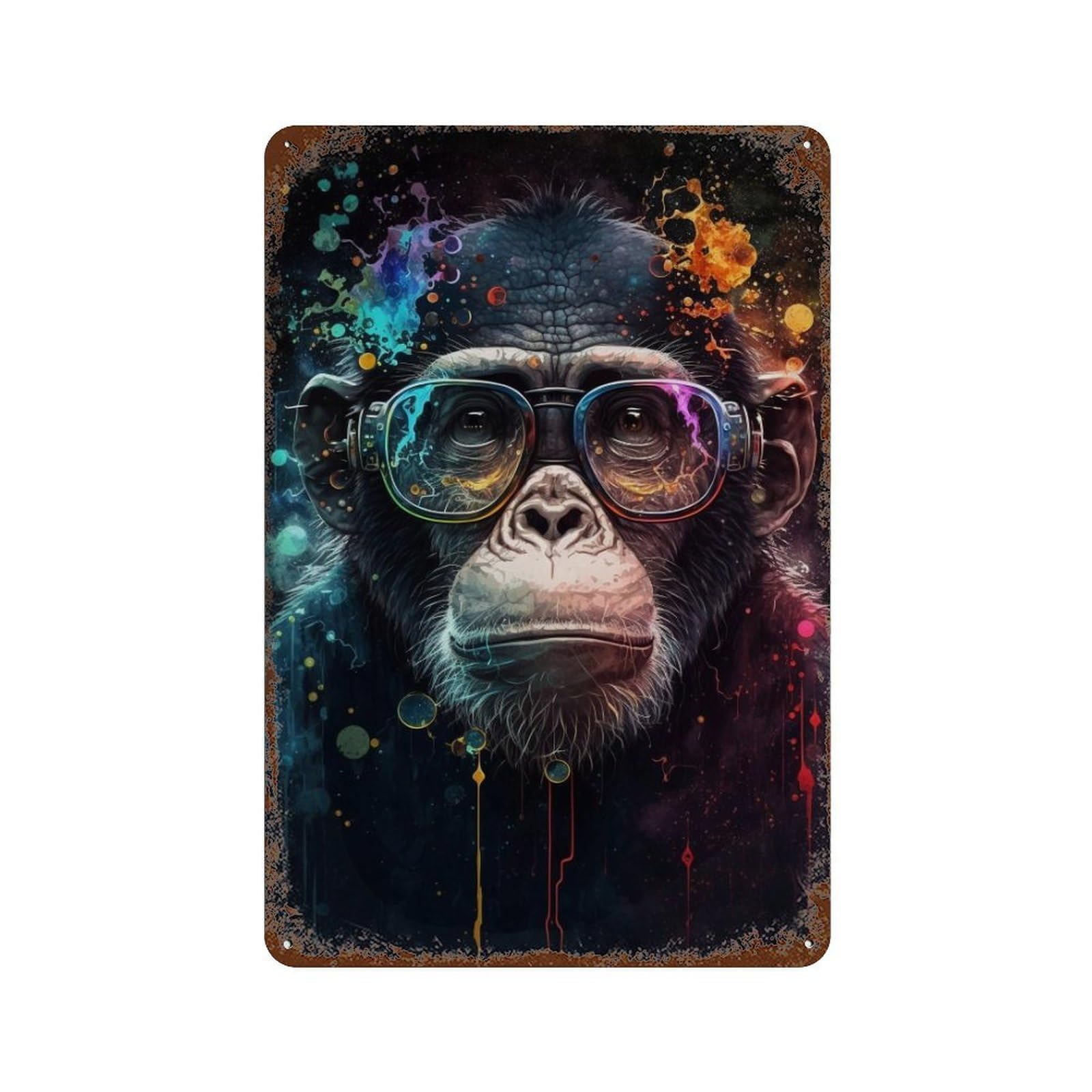 Chimp Glasses Art Print 11.8"x7.9" Decorative Tin Sign, Retro Wall Decor for Garage, Bar And Workshop Decor