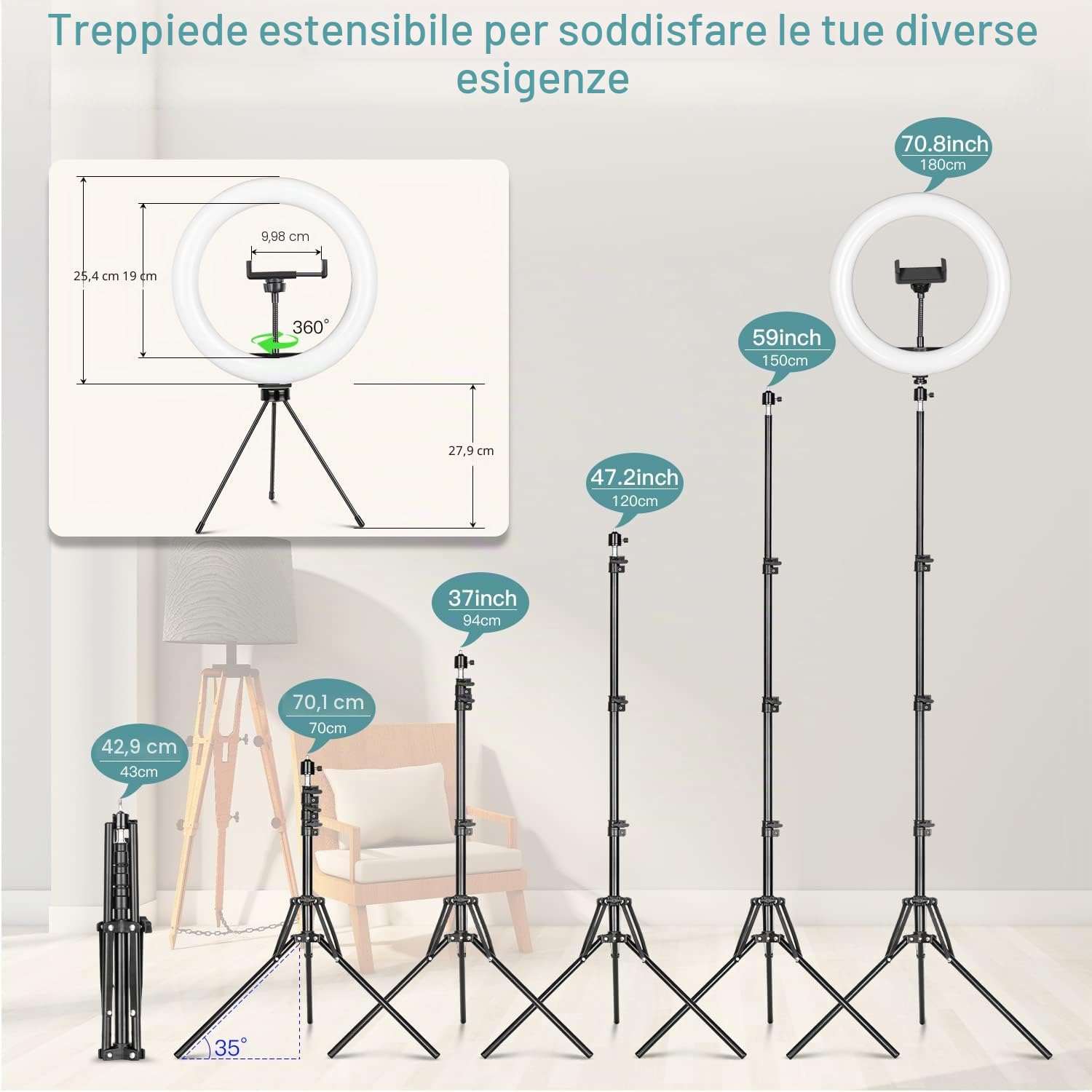 Ring Light Luce ad Anello Led da 10" con Treppiede Luce per Selfie con Telecomando Wireless, con 3 Modalità di illuminazione e 10 Luminosità per Youtube, TikTok, Streaming live, Trucco e video