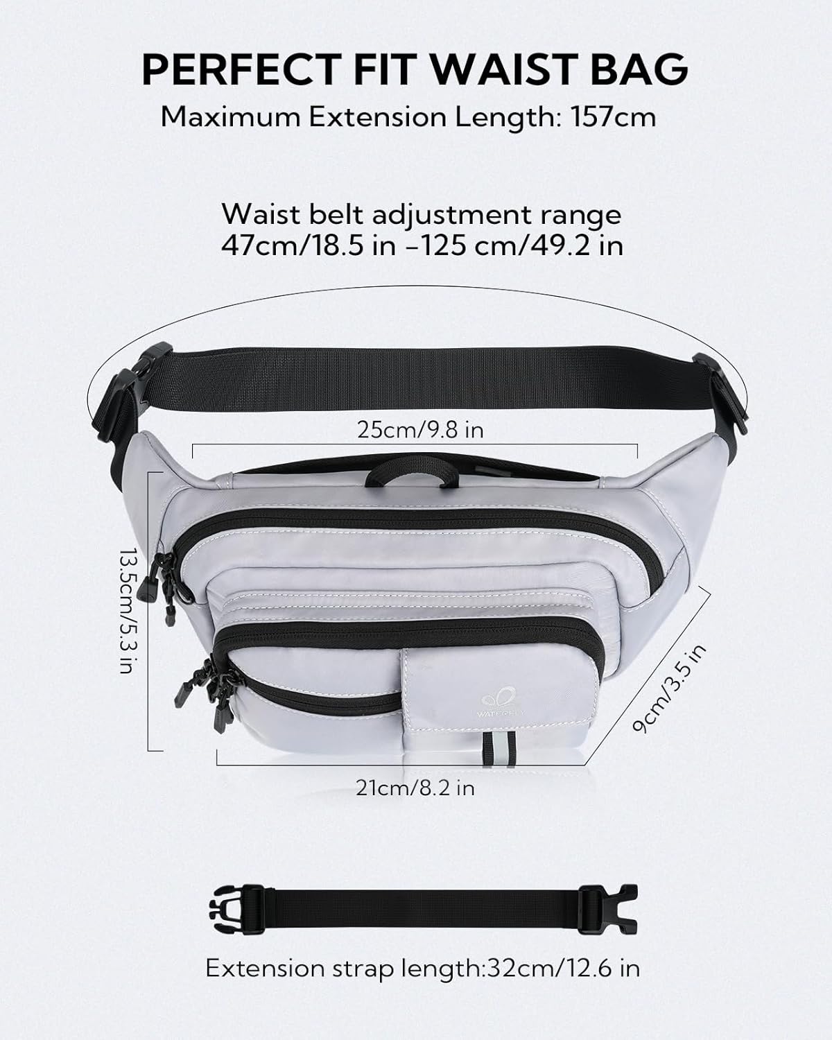 WATERFLY Fanny Pack Waist Bag: 3L Large Waist Pack with Anti-Theft RFID Blocking, 9 Pockets & Adjustable Belt Water Resistant Hip Pack for Women Men Travel Hiking Running