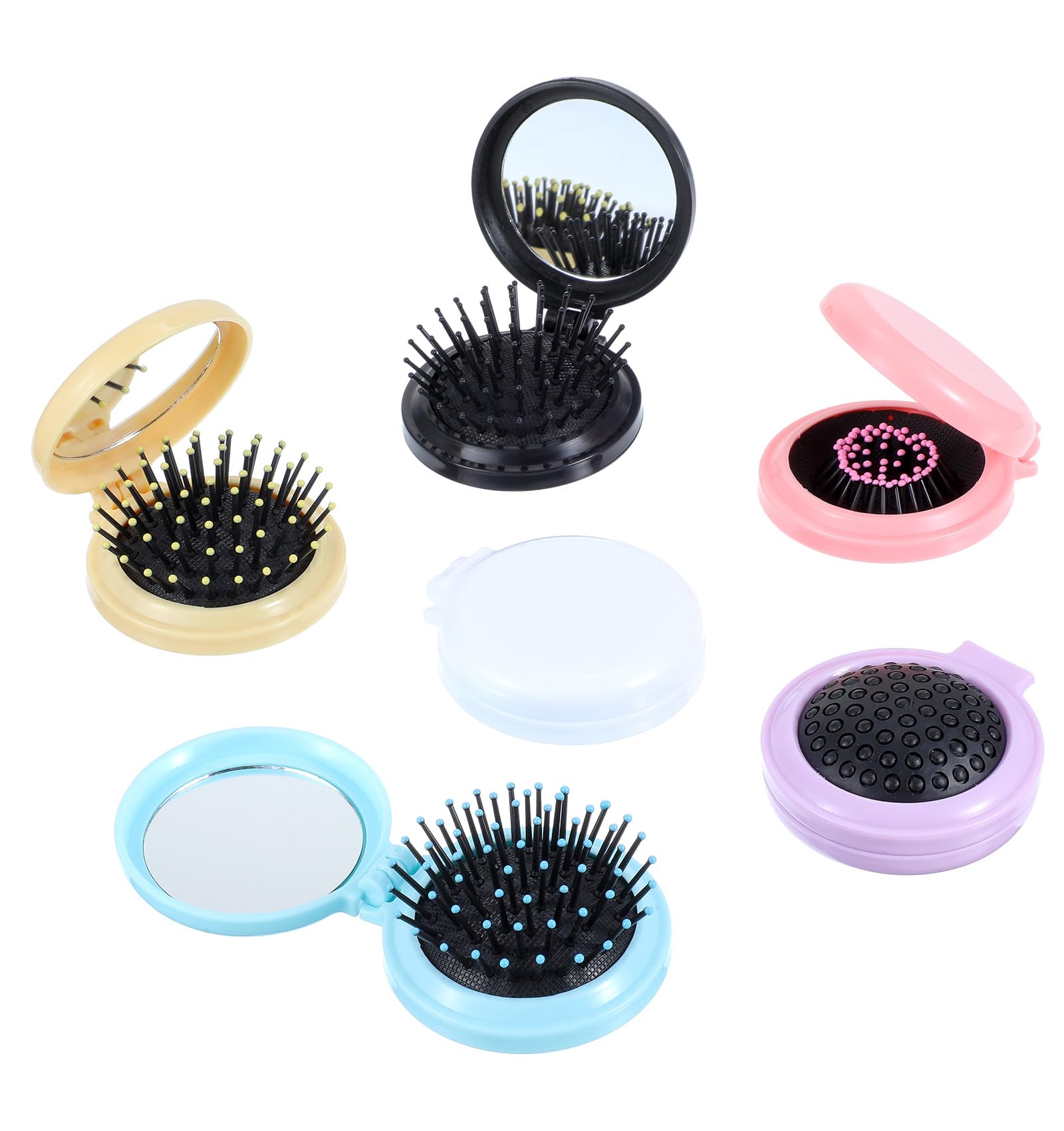 Foldable Hair Brush, 6 Pcs 6.5 cm Compact Hairbrush, Rounded-tip & Foldable Handbag Hairbrushes for Women Men, Girls, Travel
