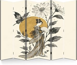 6 Panel Folding Room Divider Aesthetic Vintage Japanese Woman Traditiona...