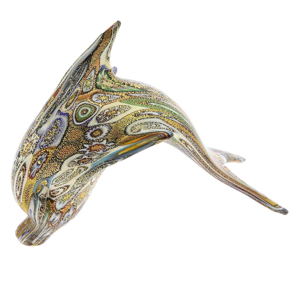 Glass Of VeniceMurano Glass Golden Quilt Millefiori Dolphin